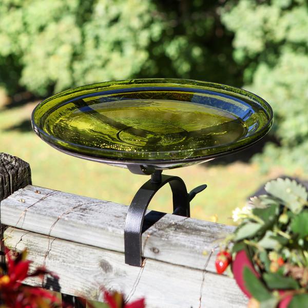 Fern Green Crackle Glass Birdbath Bowl for Garden Decor - Handmade Outdoor Bird Feeder with Crackled Texture, Perfect for Attracting Birds to Your Backyard or Patio
