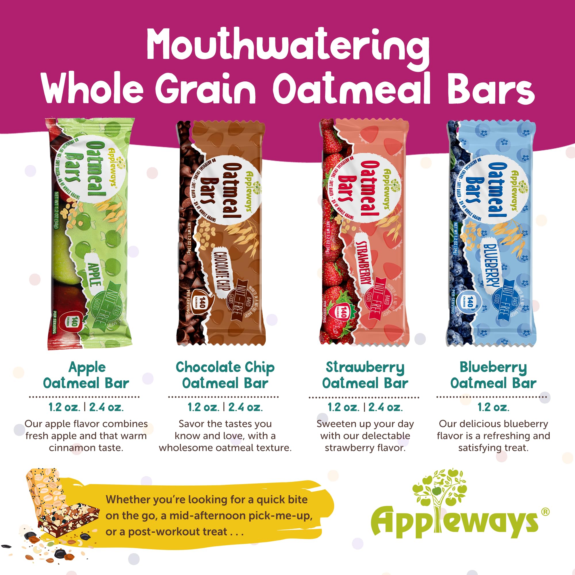 Individually Wrapped Strawberry Oatmeal Bars - 1.2oz Healthy Breakfast & Snack Bars, Gluten-Free Oatmeal Strawberry Snacks (216 Count, 16.2lbs) - Perfect for School Lunches, Office Snacks & On-the-Go Energy | Made in USA by Appleways