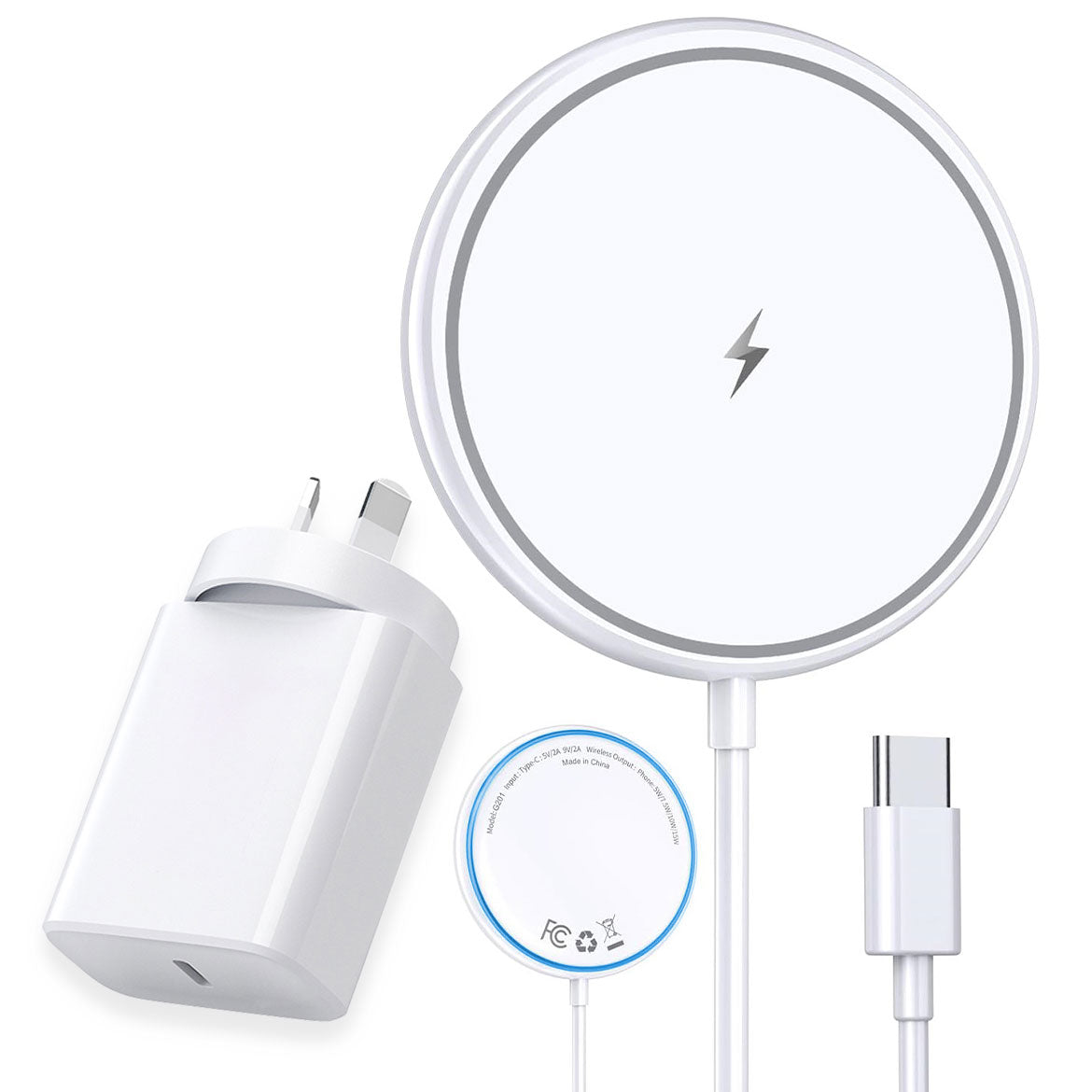 15W Magnetic Wireless Charging Pad for iPhone 12/13/14/15 & Airpods - Fast Qi-Certified Charger with Power Adapter - White - Perfect for Home, Office & Car Use