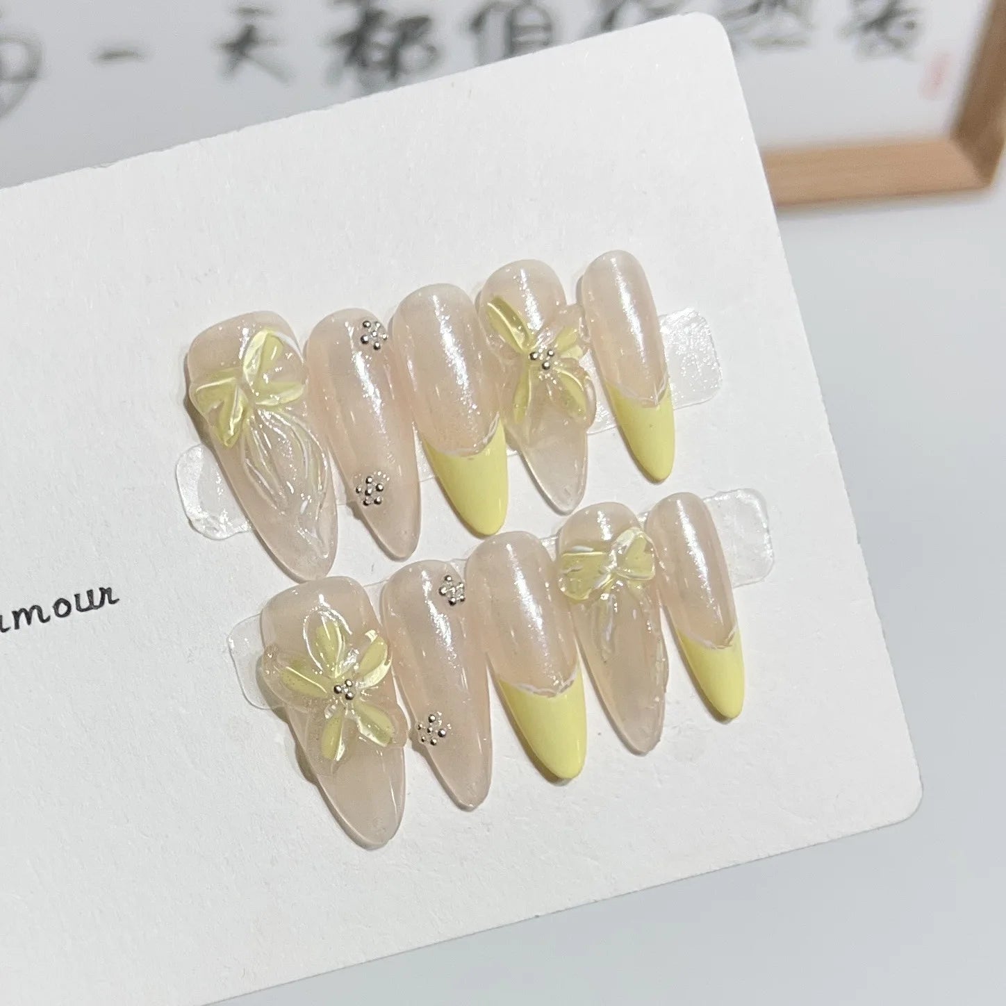 10Pcs Dreamy Ballerina Almond Handmade Gel Nail Glitter False Nails with Diamond Sweet Aurora French Press on Nail Manicure Tips - Perfect for Parties, Weddings, and Special Occasions