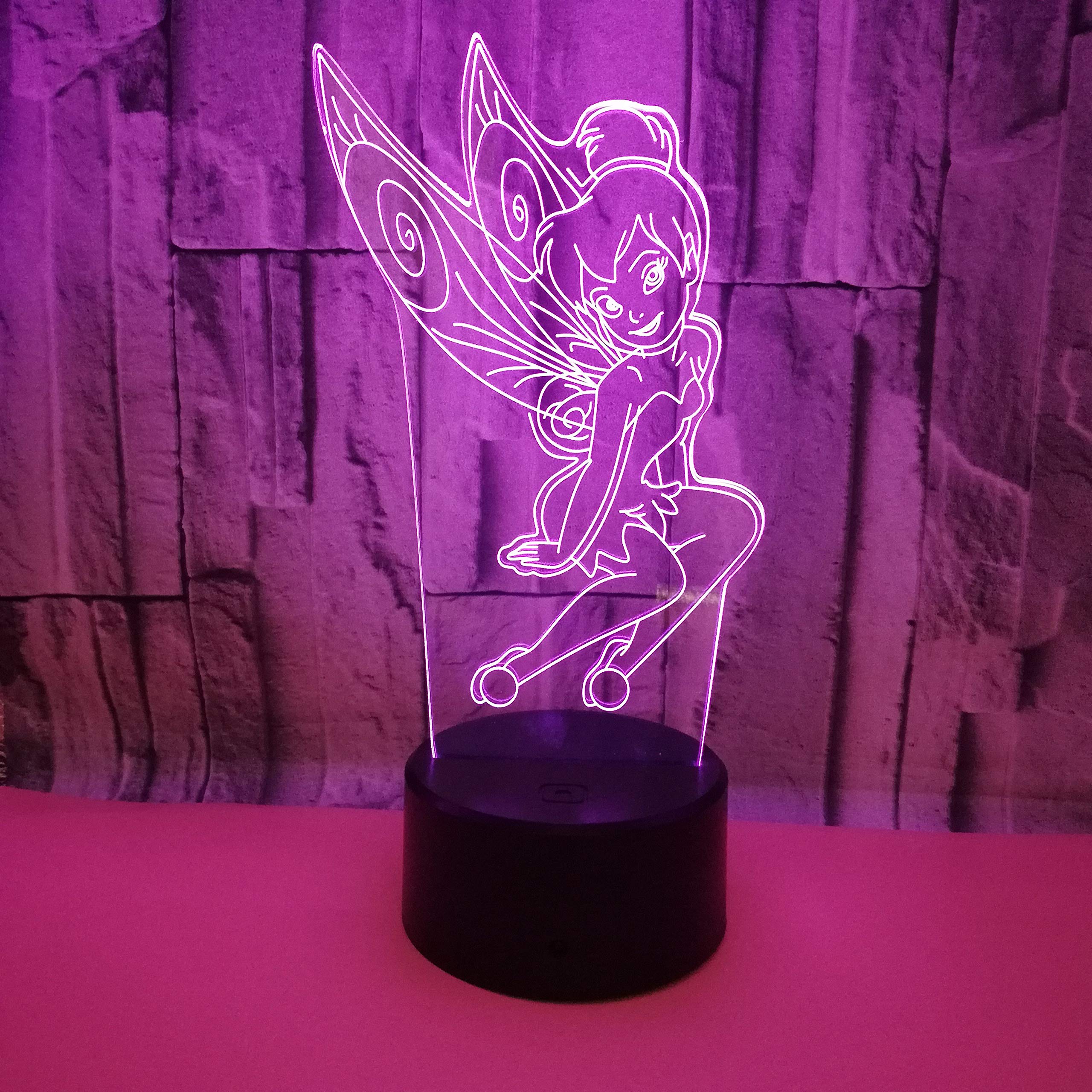 3D Angel Elf Night Light - USB Powered Touch LED Desk Lamp with 7 Color Changing Modes, Optical Illusion Decor for Bedroom, Kids Room, Birthday Gift & Home Decoration
