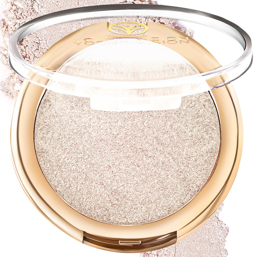 YOUNG VISION Baked Highlighter Powder Palette - Sheer Pearl Shimmer Face Highlighter Makeup, Highly Pigmented Illuminating Powder for Cheekbones & Contouring, 0.19 Oz (Pack of 1) - Perfect for Everyday Glow & Special Occasion Makeup