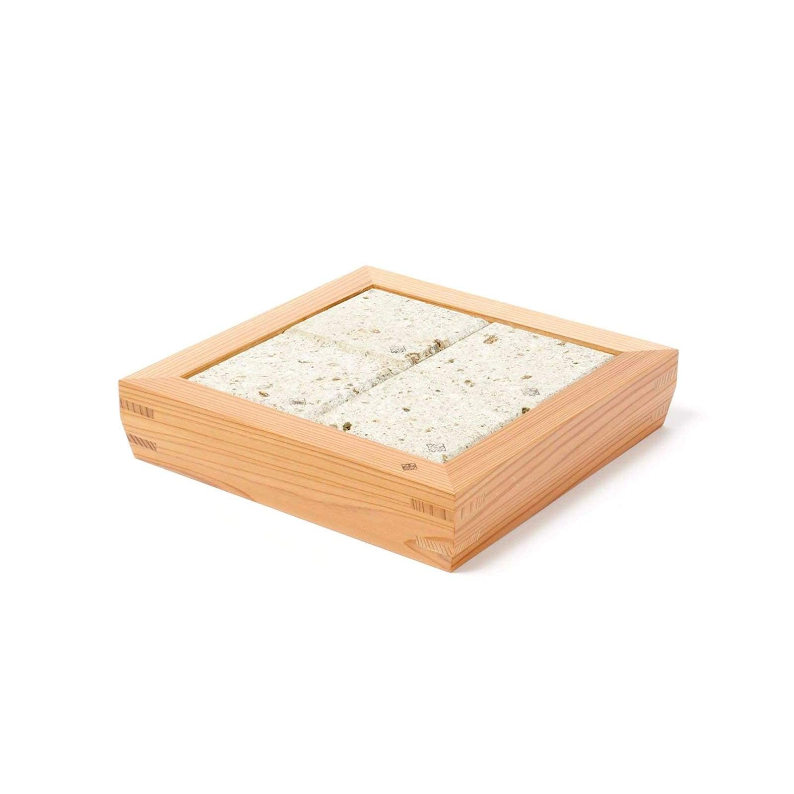 Miranda Style Omoeraku Japanese Cedar Wood Frame Small Oya Stone Plate - Perfect for Sushi, Sashimi & Japanese Tea Ceremony Serving