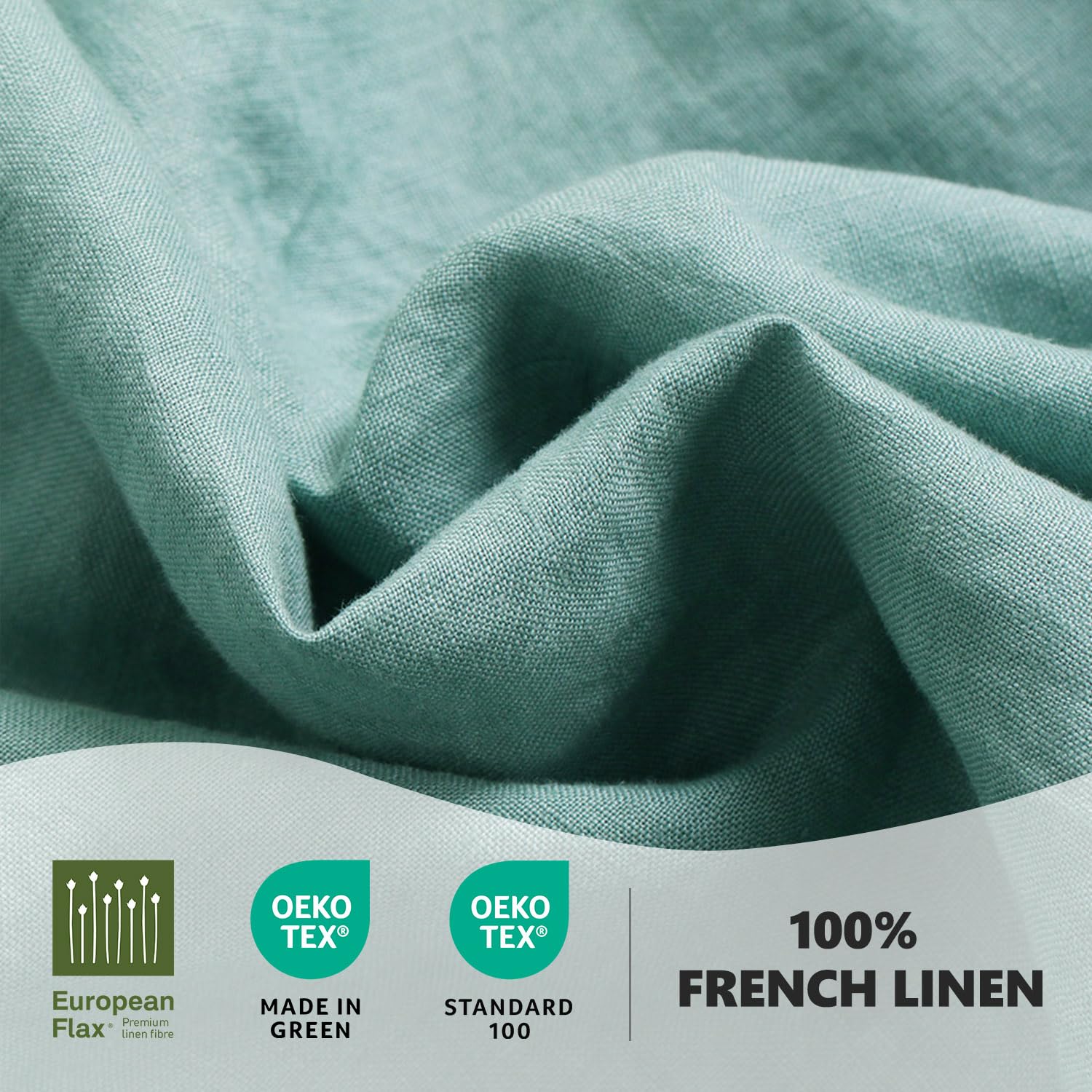 100% French Natural Linen Bedding Set - Stone Washed 4-Piece Sheet Set with Flange Pillowcases | Breathable, Durable & Hypoallergenic | Perfect for Master Bedroom, Guest Room & Vacation Homes (Full/Queen Size, Light Seagreen)