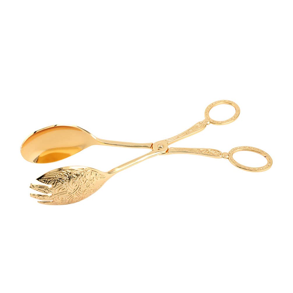 Golden Food Tongs - Zinc Alloy Scissor Tongs for BBQ, Baking & Cooking - Perfect for Toast, Appetizers, Meat, Bread & Cake Serving - Durable Kitchen Utensil for Grilling, Barbecue & Baking Needs