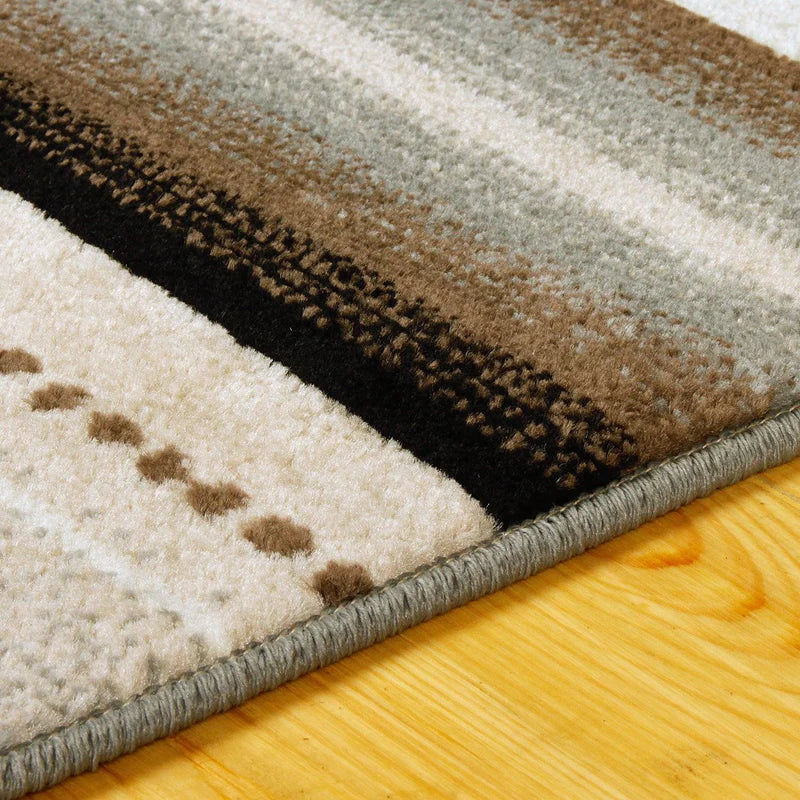Stylish Tribal Abstract Geometric Striped Indoor Area Rug - Soft Non-Slip Living Room Carpet for Home Decor, Bedroom & Office