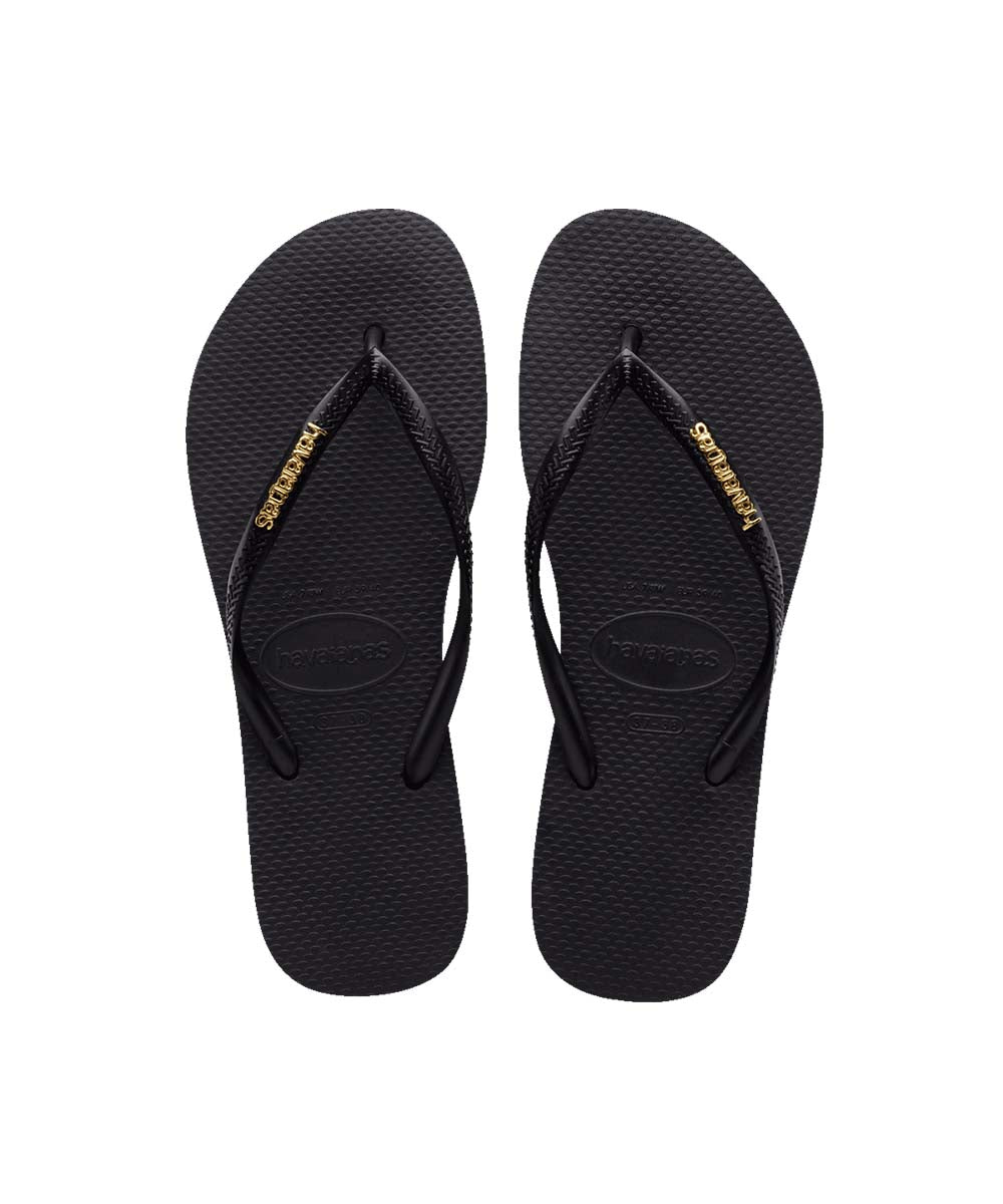 Havaianas Women's Slim Flip Flops with Metal Logo - Comfortable Summer Sandals for Beach, Pool & Casual Wear
