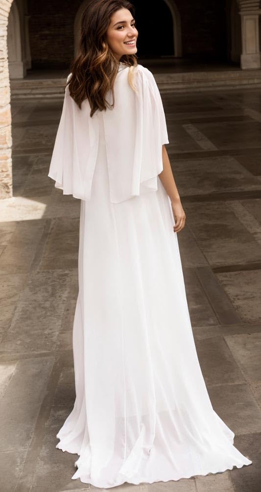Elegant Chiffon Mother of the Bride Dress with Detachable Cape - Beaded Wedding Party Gown with Corset for Women | Perfect for Formal Occasions, Wedding Ceremonies, and Special Events