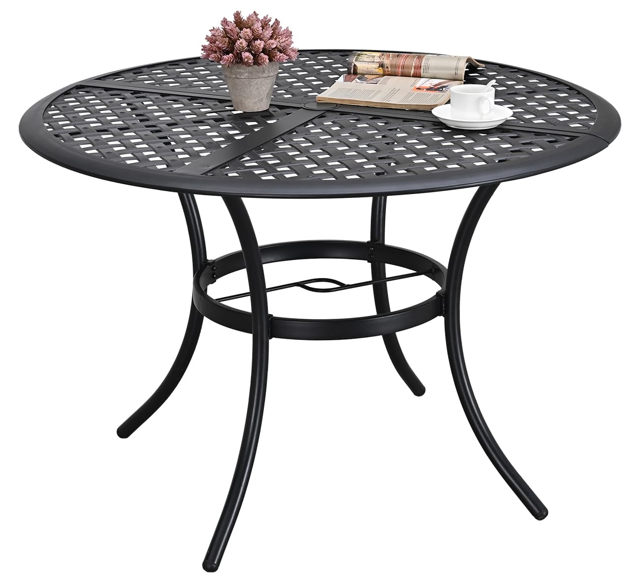 Round Outdoor Patio Dining Table with Umbrella Hole - 42.1