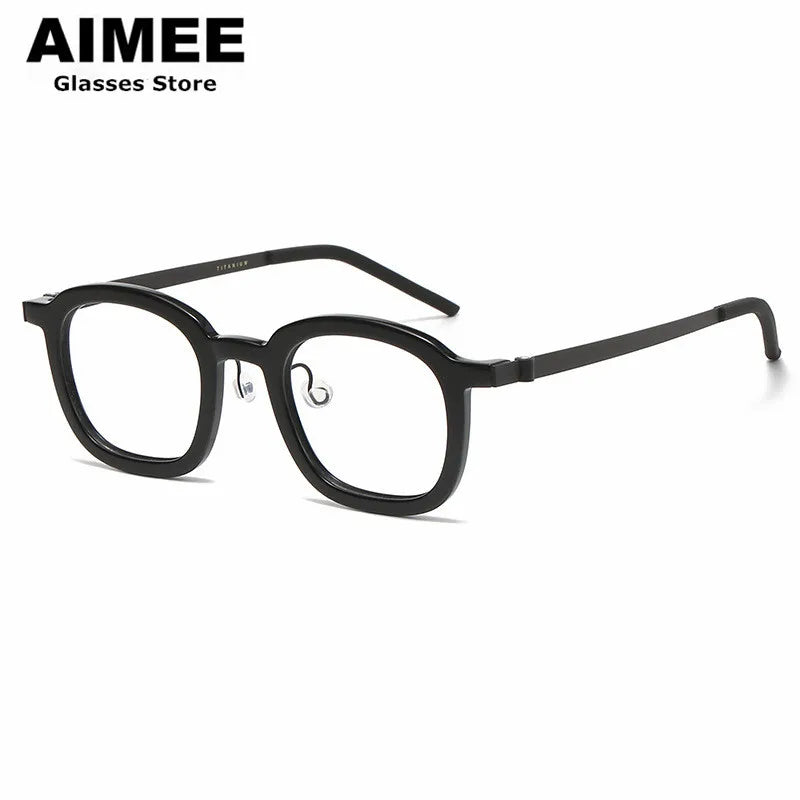 Aimee Unisex Full Rim Square Screwless Titanium Acetate Eyeglasses Frame 1050 - Lightweight Durable Glasses for Work, Reading & Everyday Use