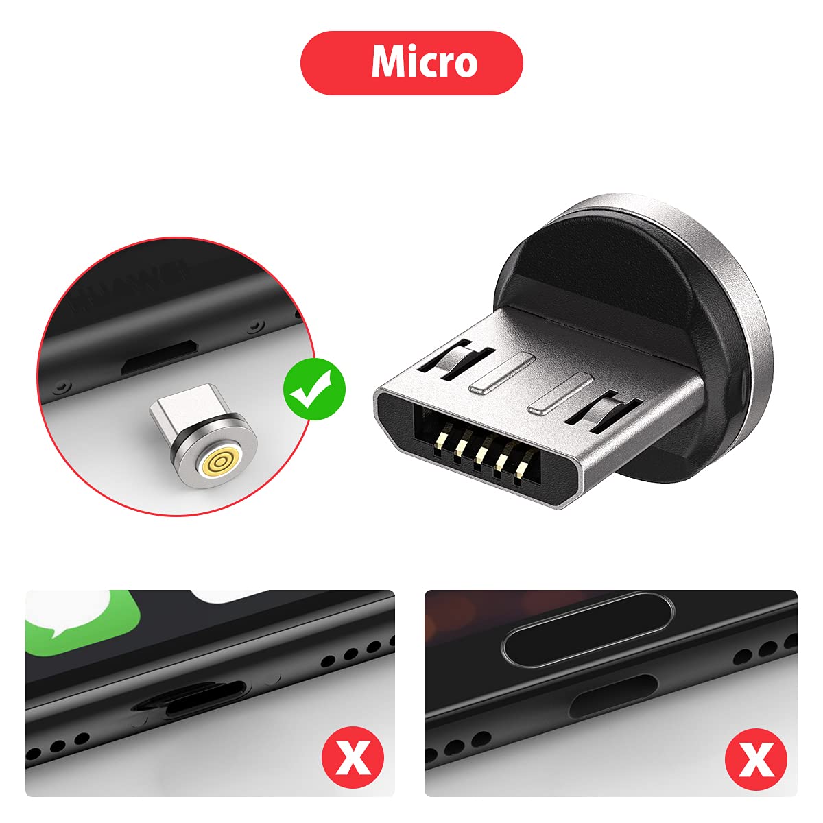 5-Pin Magnetic Charging Cable Tips for Micro USB Android Devices (3 Pack) - Fast Charging Adapter for Phones, Tablets & More | Perfect for Home, Office & Travel