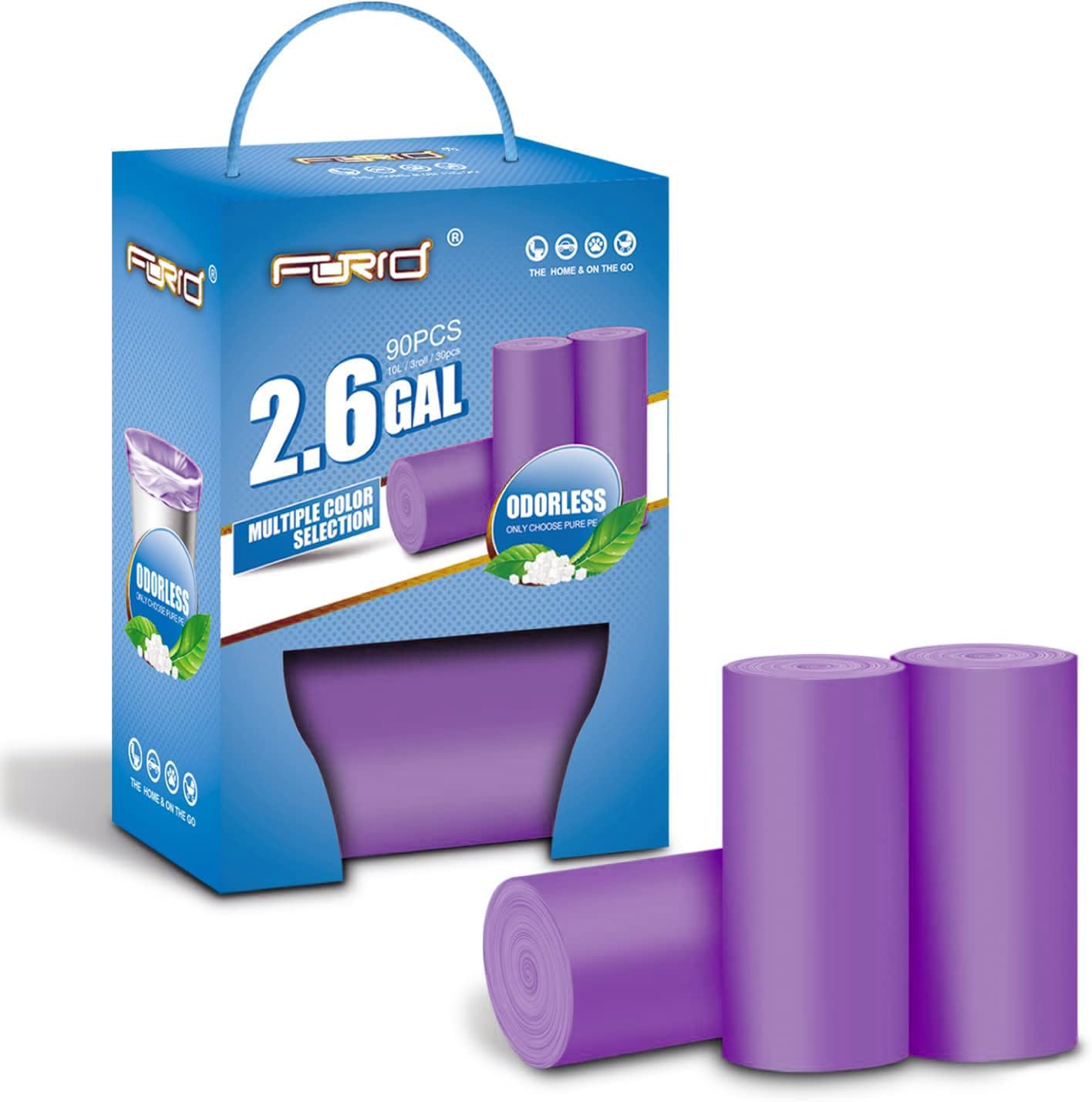 2.6 Gallon Small Trash Bags - 90 Count Colored Durable Unscented Garbage Can Liners for Bathroom, Bedroom, Kitchen & Office - Perfect for Small Waste Bins, Diaper Pails, and Desk Side Trash Cans