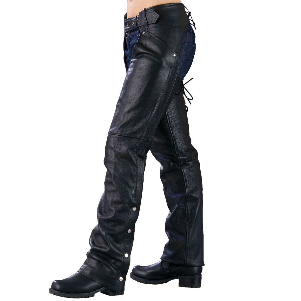 Women's Leather Biker Chaps with Back Lace-Up Detail - XXX-Small | Motorcycle Riding Gear for Harley Davidson & Cruiser Bikes | Perfect for Biker Girls & Motorcycle Enthusiasts