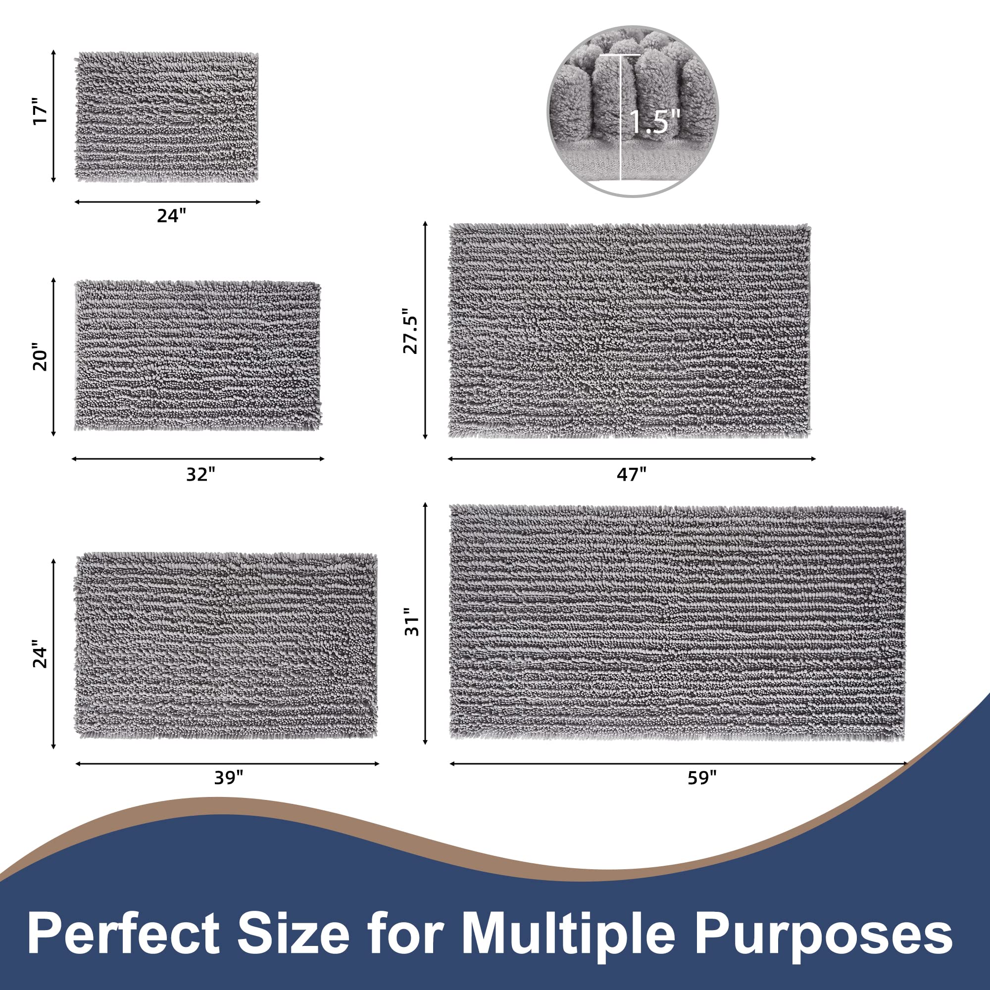 FLOLEOPA Soft Plush Microfiber Bathroom Rugs - Super Absorbent Non-Slip Bath Mat for Shower, Tub & Bathroom Floor - Machine Washable & Quick Dry - 27.5x47 Inches Grey - Perfect for Bathroom Safety & Comfort