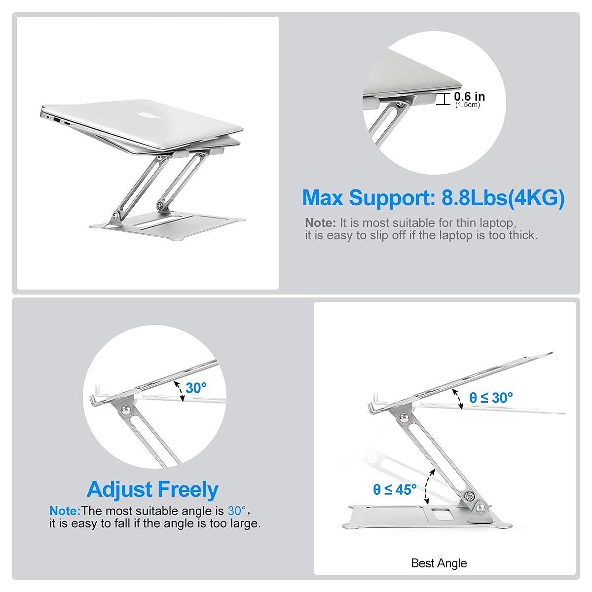Urmust Ergonomic Adjustable Laptop Stand & Phone Holder Set (Silver) - Perfect for Home Office, Gaming, and Workspace Organization