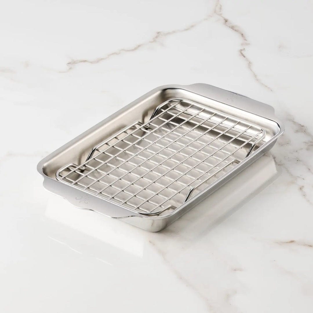 Hestan Provisions Tri-Ply Stainless Steel Mini 1/8 Sheet Pan with Rack - Perfect for Baking, Roasting & Meal Prep in Small Ovens or Toaster Ovens