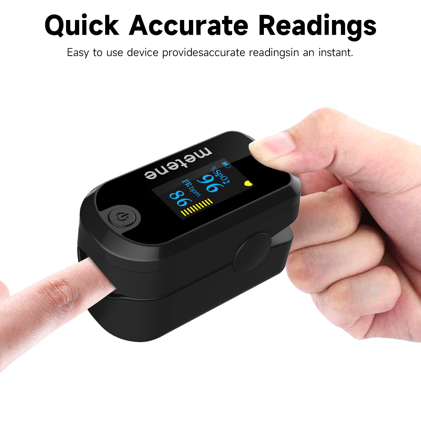 Metene Fingertip Pulse Oximeter with OLED Display - Blood Oxygen Saturation & Heart Rate Monitor - Includes Batteries & Lanyard - Portable Oxygen Meter for Home Use, Travel, and Sports Activities