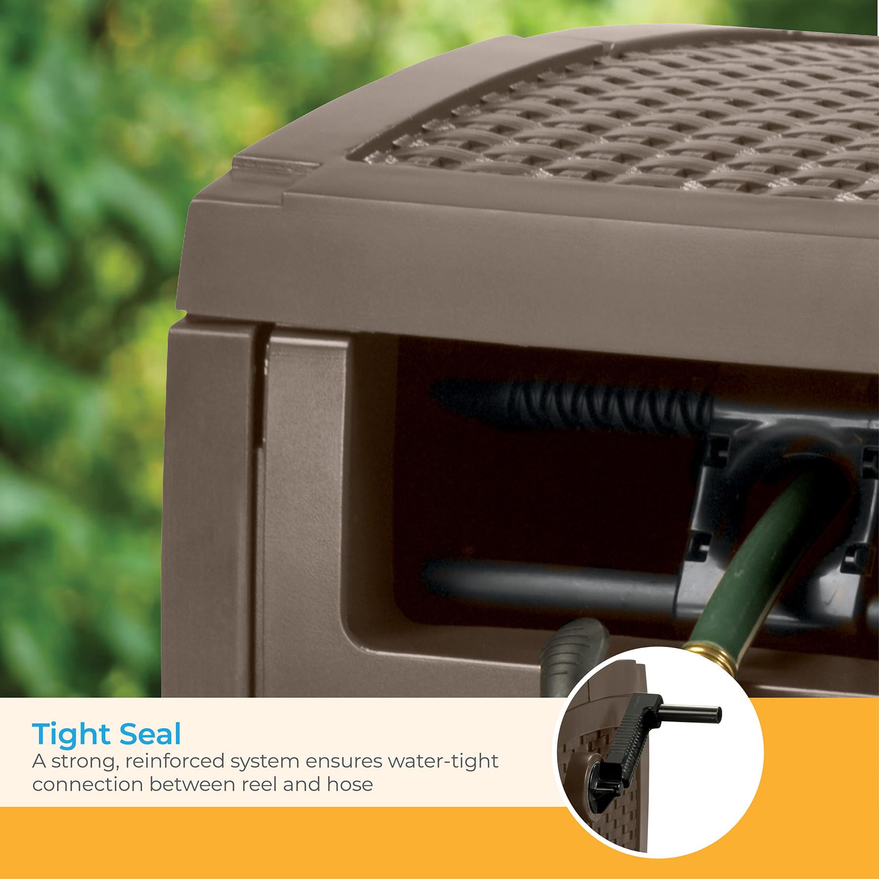 Suncast 225' Hose Reel with Smart Trak Hose Guide - Durable Resin Construction, Water-Tight Connection for Leak-Free Use - Perfect for Garden, Lawn & Outdoor Watering (Brown)