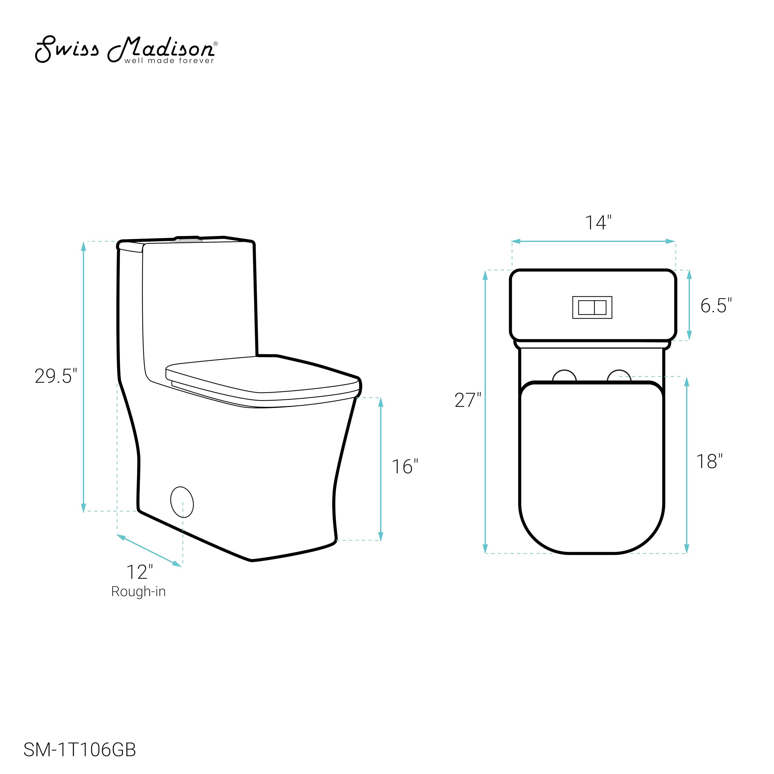 Concorde One Piece Square Toilet with Dual Flush 1.1/1.6 GPF - Glossy Black Modern Water-Saving Bathroom Fixture for Home & Commercial Use