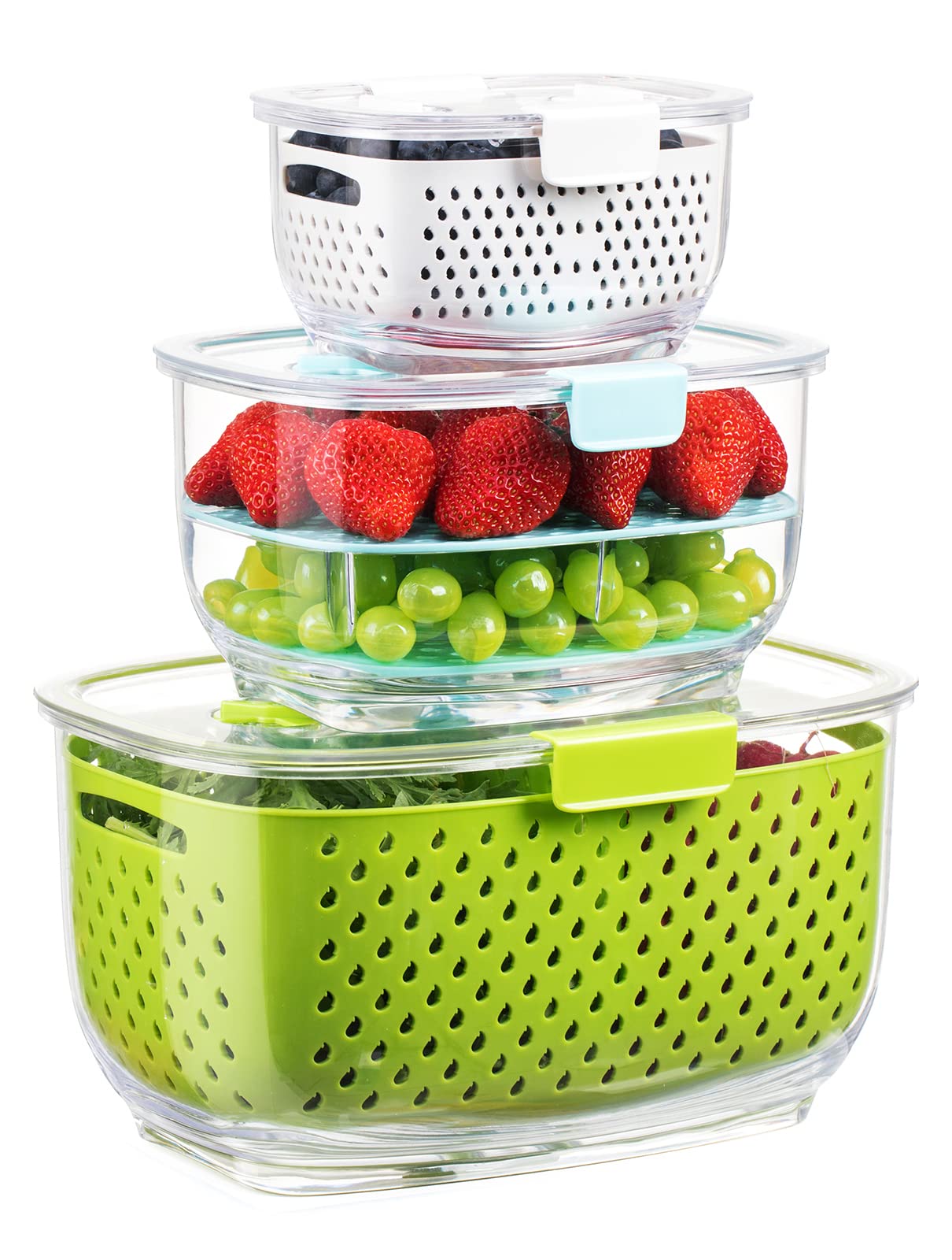 LUXEAR 3-Piece BPA-Free Fresh Produce Storage Containers Set - Fridge Organizer for Fruits, Vegetables, and Salads | Perfect for Meal Prep, Kitchen Organization & Healthy Food Preservation