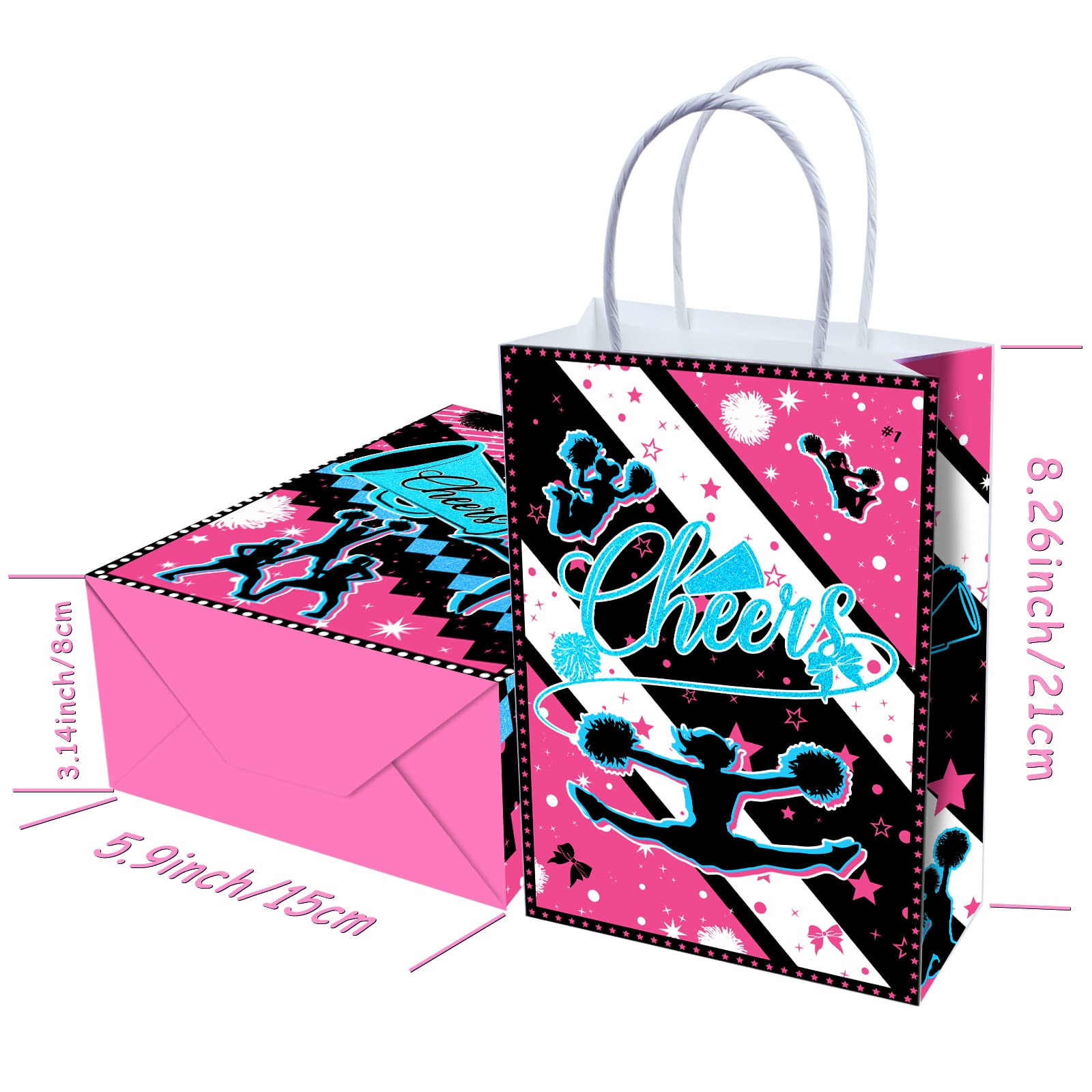 16-Piece Cheerleading Goodie Bags Set - Cheerleader Theme Party Supplies for Gymnastics, Birthday & Team Events - Includes Snack Treat Bags with Handles - Perfect for Cheerleading Decorations, Team Gifts & Party Favors