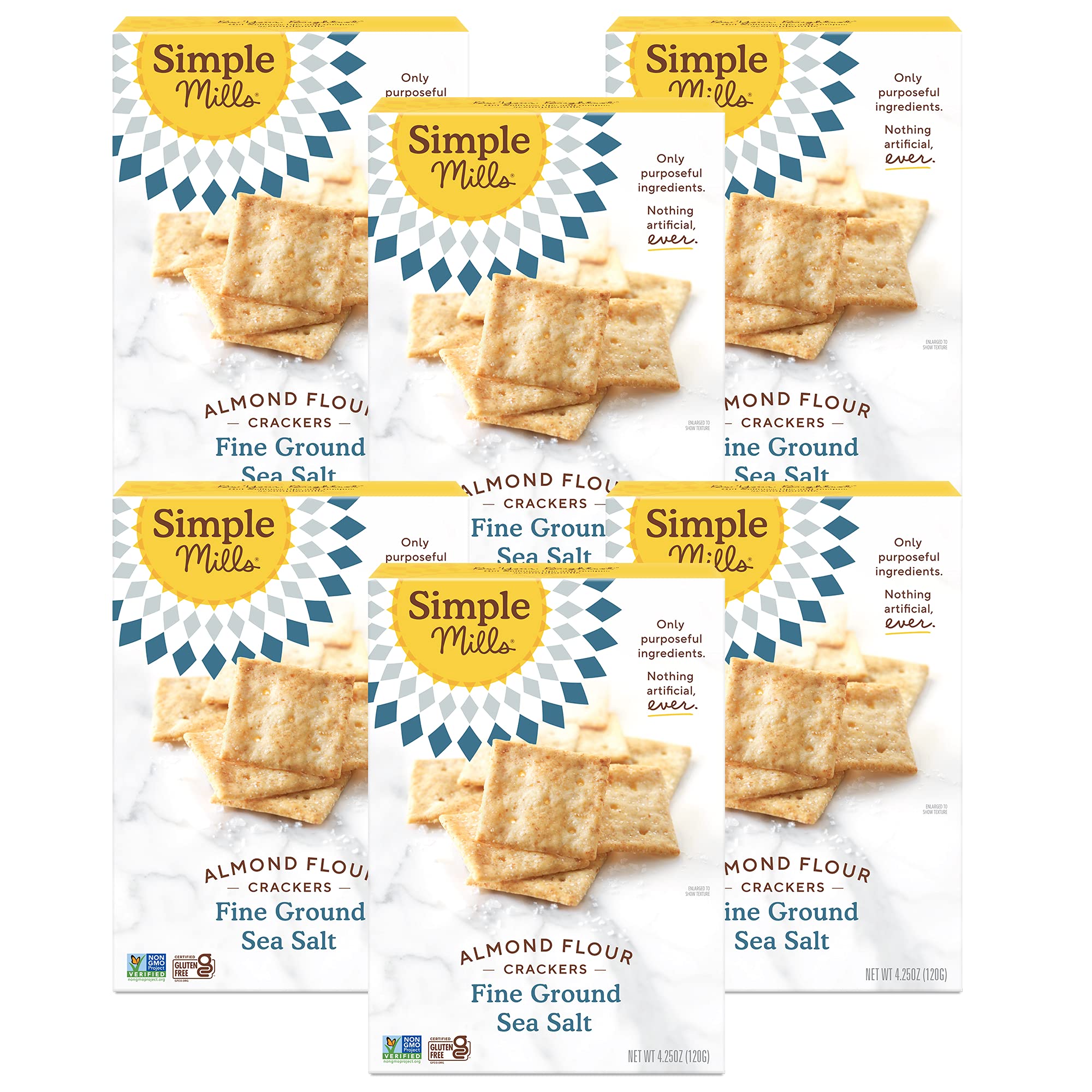 Simple Mills Almond Flour Crackers - Gluten Free, Vegan, Healthy Snacks, Fine Ground Sea Salt, 4.25oz (Pack of 6) | Perfect for Keto Diet, School Lunches & On-the-Go Snacking