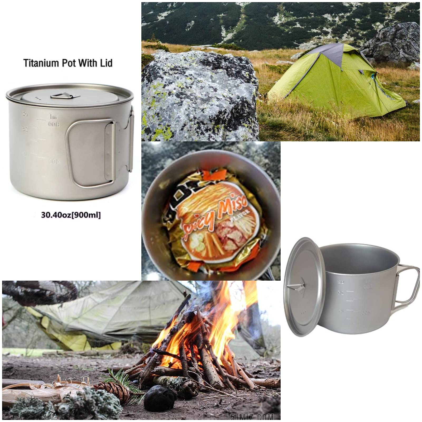 BIVOUAC 900ml Titanium Pot with Lid - Lightweight Titanium Camping Cookware Set, Backpacking Coffee Cup for Outdoor Cooking, Hiking & Camping Trips