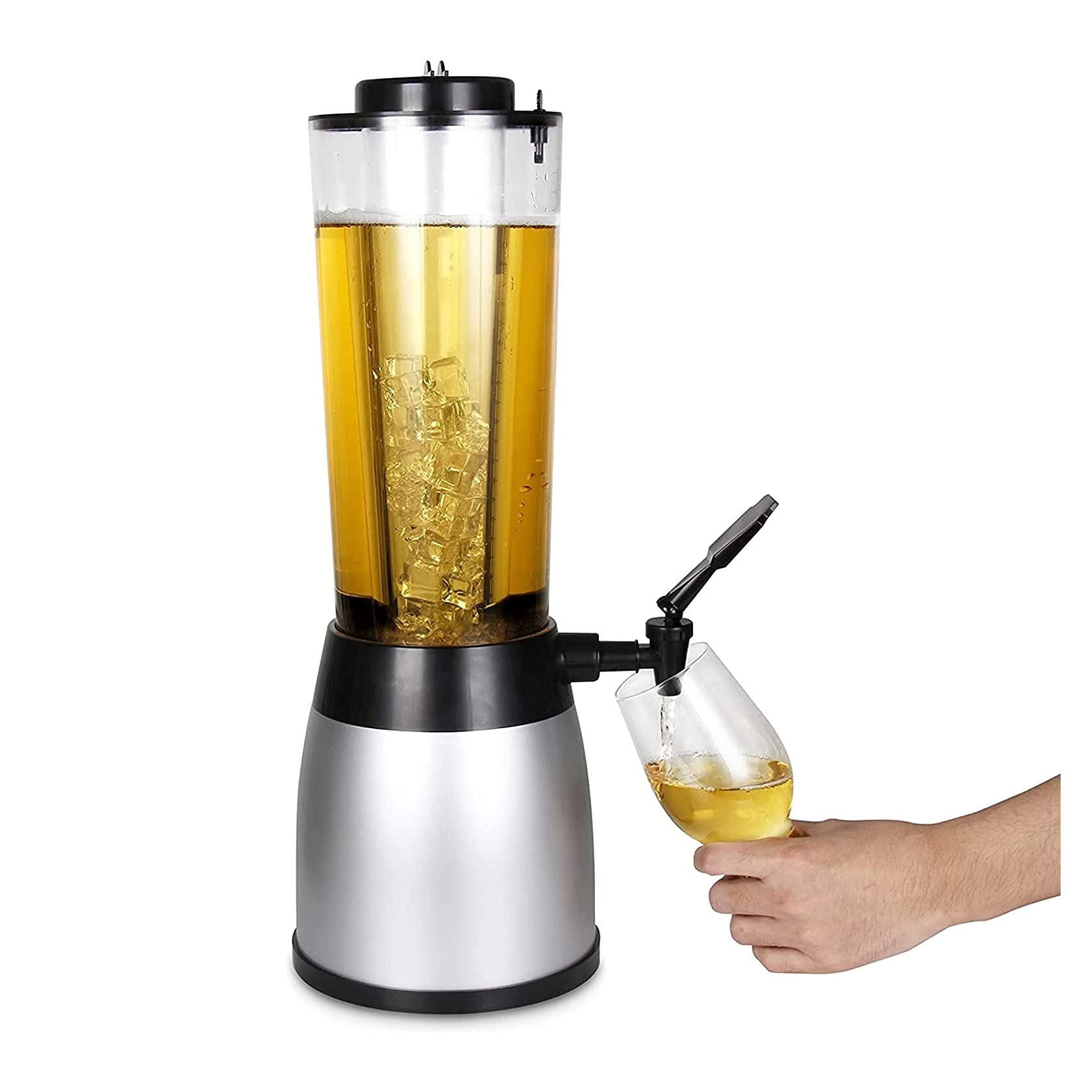 2.5L LED Color Changing Beer Tower Dispenser with Ice Tube - Stainless Steel Drink Dispenser for Parties, Game Day, Bars & Outdoor Events