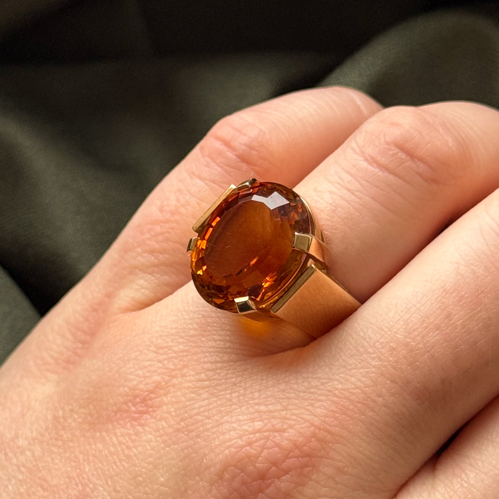 15.00ct Mandarin Citrine Cocktail Ring - Size 6.5 - Elegant Statement Jewelry for Evening Parties & Special Occasions