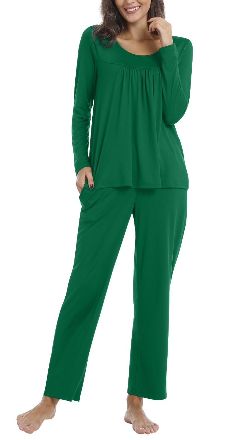 TAOHUADAO Women's Pajama Sets - Soft 2 Piece Pleated Lounge Sleepwear with Long Pants & Pockets | Comfortable Ladies Pjs for Sleeping, Lounging & Home Wear (Perfect for Nighttime Relaxation & Cozy Evenings)