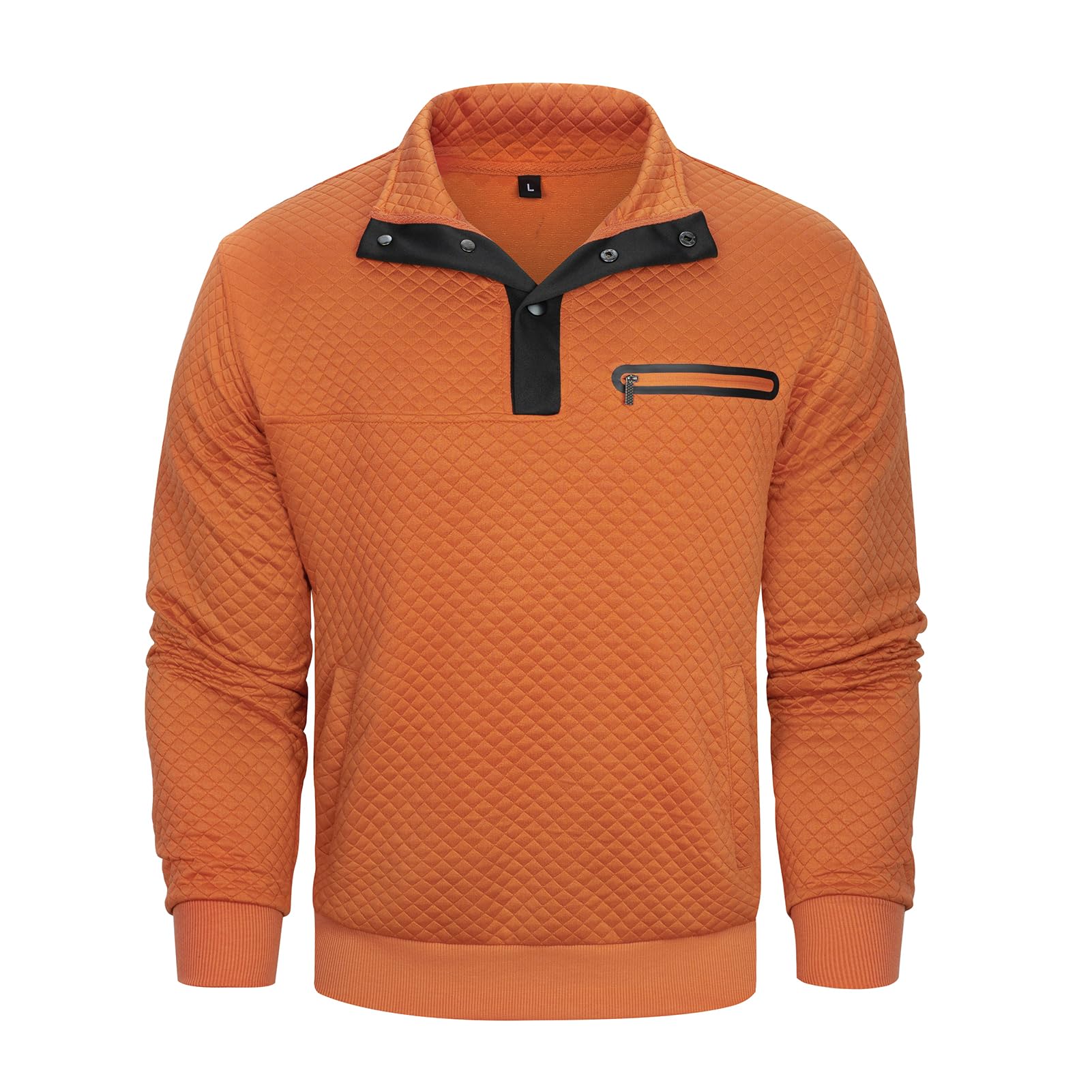 Men's Casual Long Sleeve Waffle Knit Pullover Sweatshirt with Stand Collar & Button Pocket - Cozy Winter Layering & Outdoor Activities