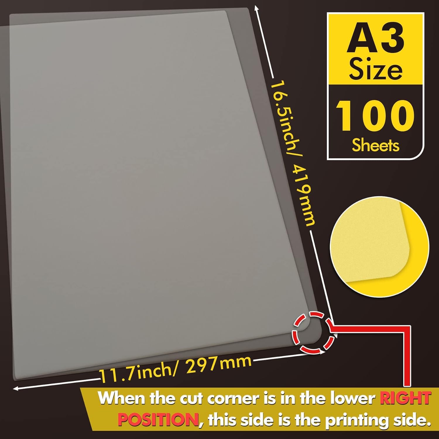 Premium A-SUB DTF Transfer Film A3 (11.7x16.5 Inch) - 100 Sheets Double-Sided Matte PET Film for Sublimation & DTF Inkjet Printers - Direct-to-Film Heat Transfer Paper for T-Shirts, Hoodies & Textile Printing - Ideal for Custom Apparel, DIY Crafts & Small Business Use