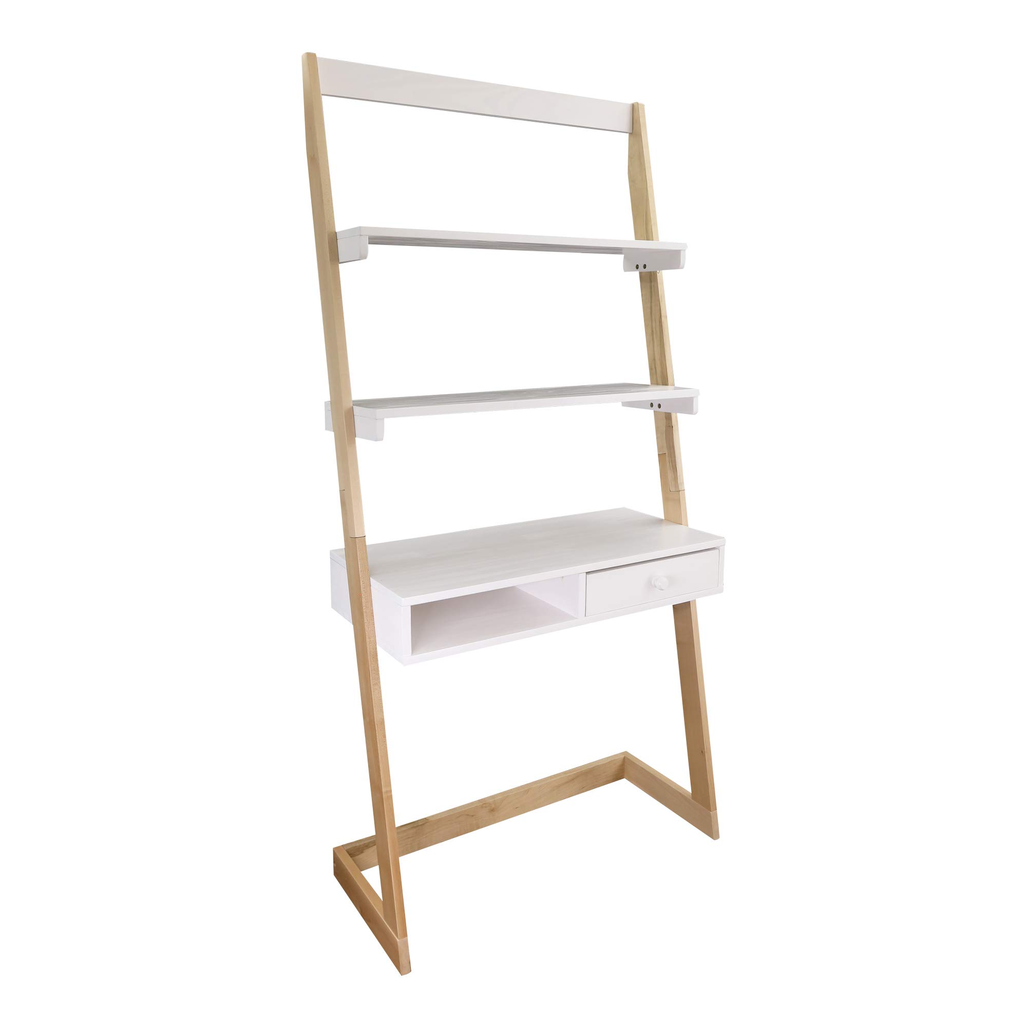 American Trails Freestanding Drawer Ladder Desk - Solid American Maple Frame, Natural Maple & White Finish - Perfect for Home Office, Study Room & Small Space Workstation
