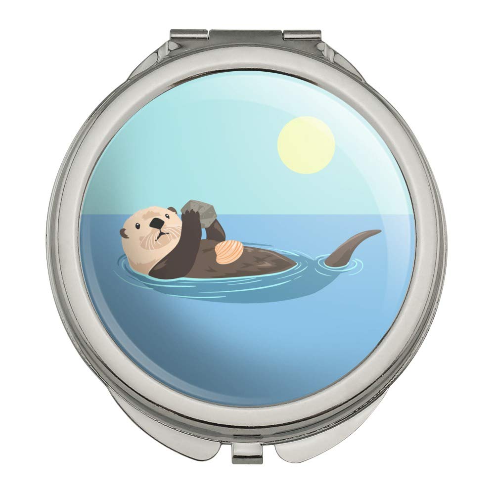 Sea Otter Eating Giant Clam Print Compact Travel Purse - Cute Makeup Mirror Handbag for Women - Perfect for Beach Vacation, Daily Use & Gift Giving