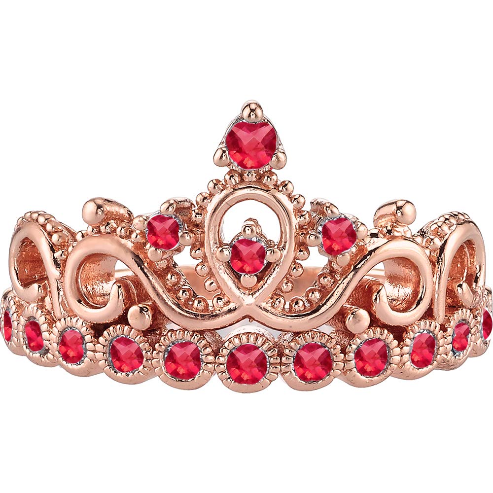 14K Rose Gold Ruby Crown Ring for Women - Elegant Vintage Jewelry Gift for Brides, Engagement, Anniversary & Special Occasions