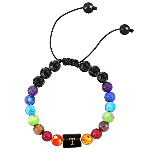 MalYunin Initial Bracelet - Stress Relief & Healing Crystal Bracelet for Women | Yoga, Chakra, Essential Oil Diffuser | Perfect Gift for Meditation, Relaxation & Spiritual Wellness