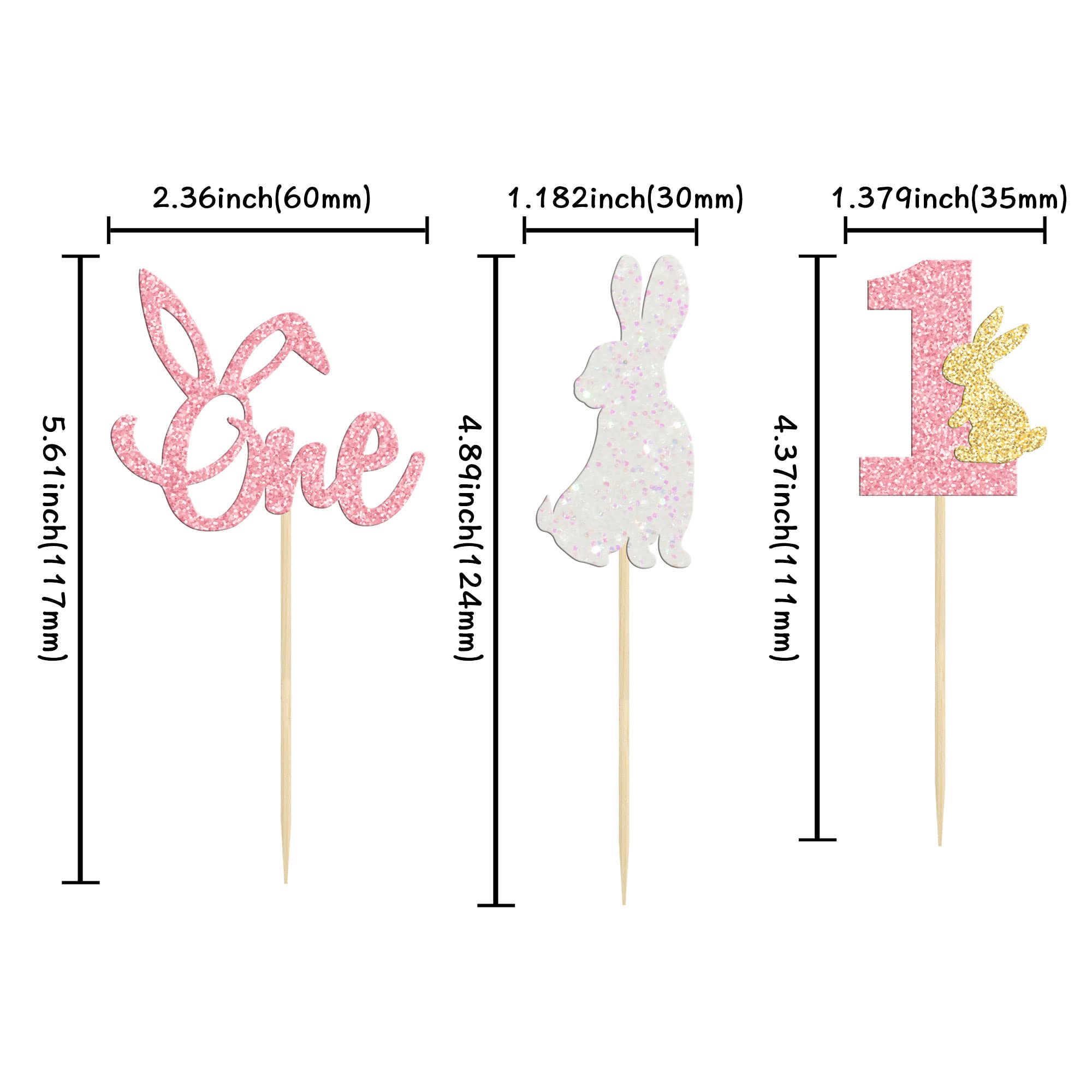 24Pcs Pink Glitter Easter Bunny Cupcake Toppers - Some Bunny is One Birthday Party Decorations for Easter, Spring & First Birthday Themes - Perfect for Girl's Birthday Cakes, Baby Showers & Easter Celebrations