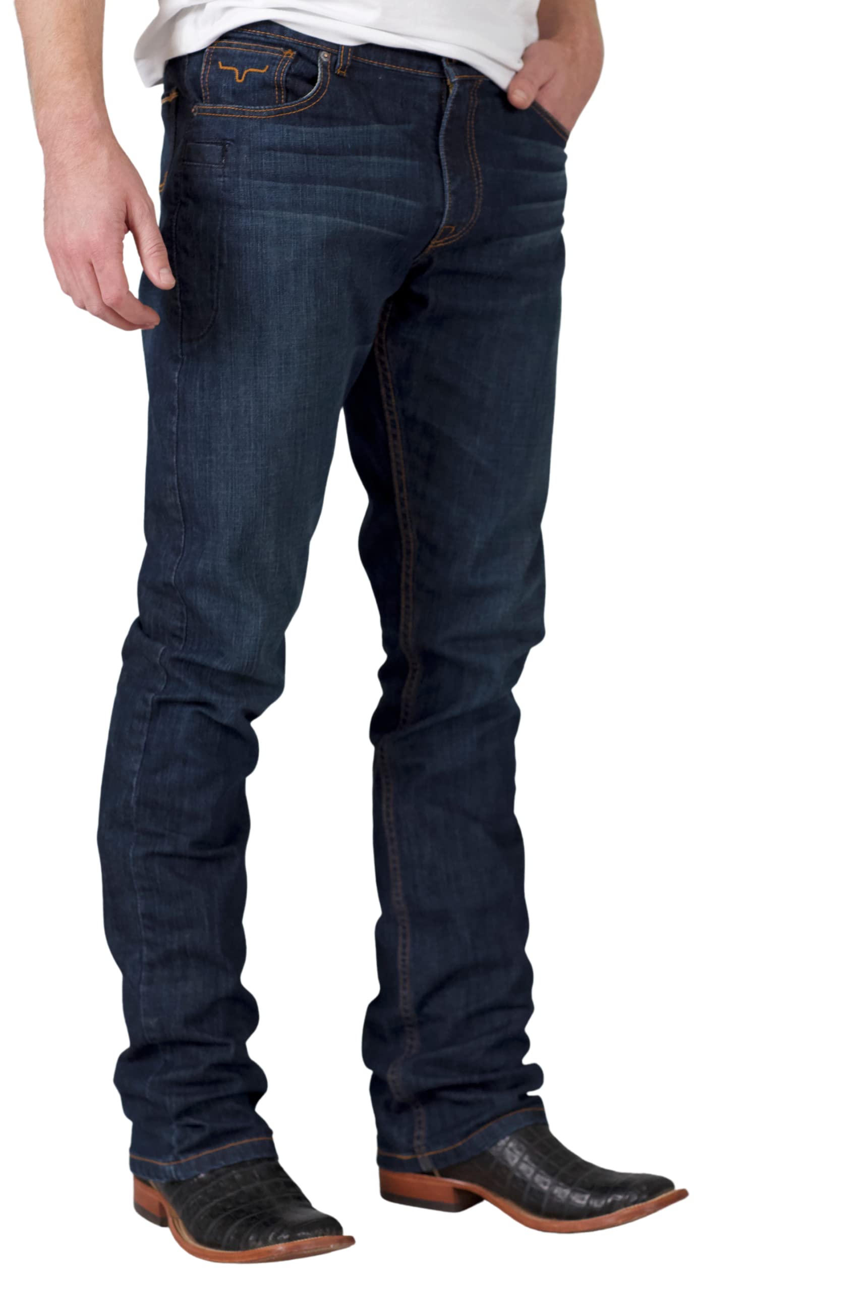 Kimes Ranch Men's Roger Dark Wash Stretch Slim Bootcut Jeans - Comfortable Denim Pants for Casual Wear & Western Style Outfits