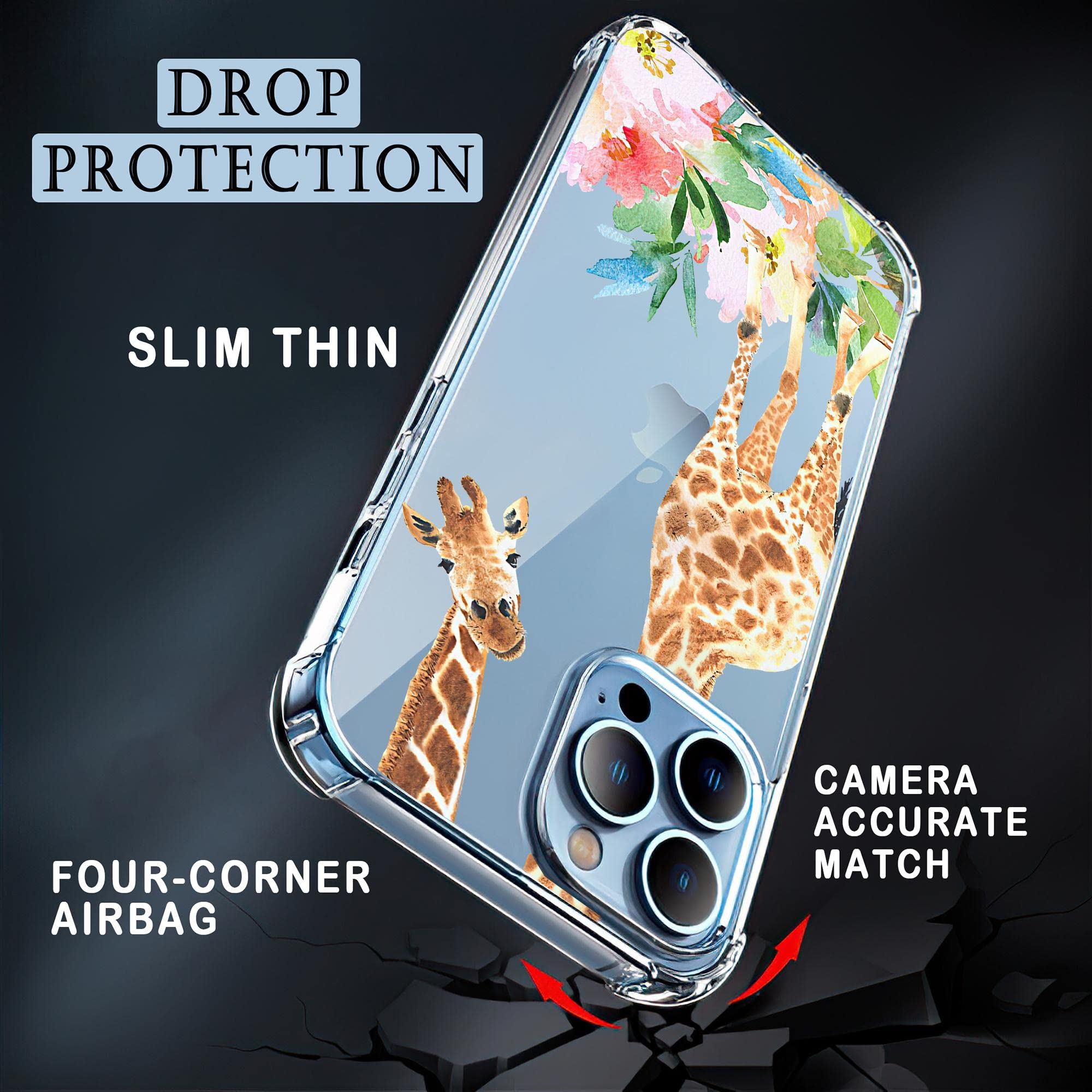 Funny Giraffe with Flowers iPhone 13 Pro Max Case - Shockproof TPU Bumper Cover with 4 Corner Protection for 6.7