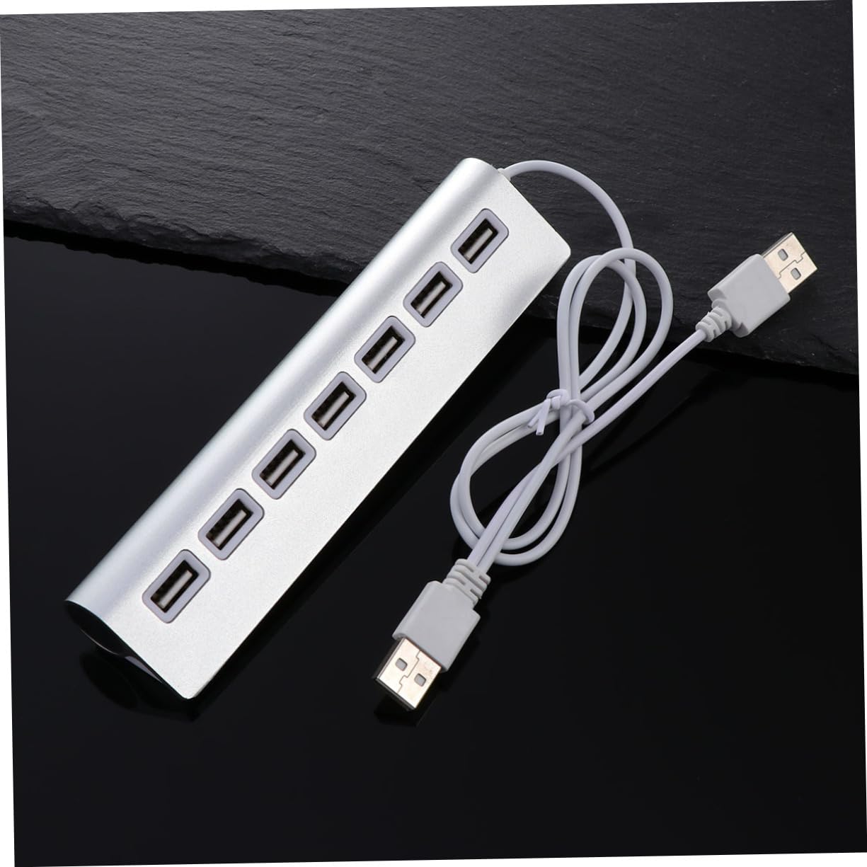 HEMOTON 7-Port USB 2.0 Hub for Computer & Laptop, Aluminum USB Splitter with Additional Power Port, Silver - Ideal for Home Office, Gaming, and Multi-Device Connectivity
