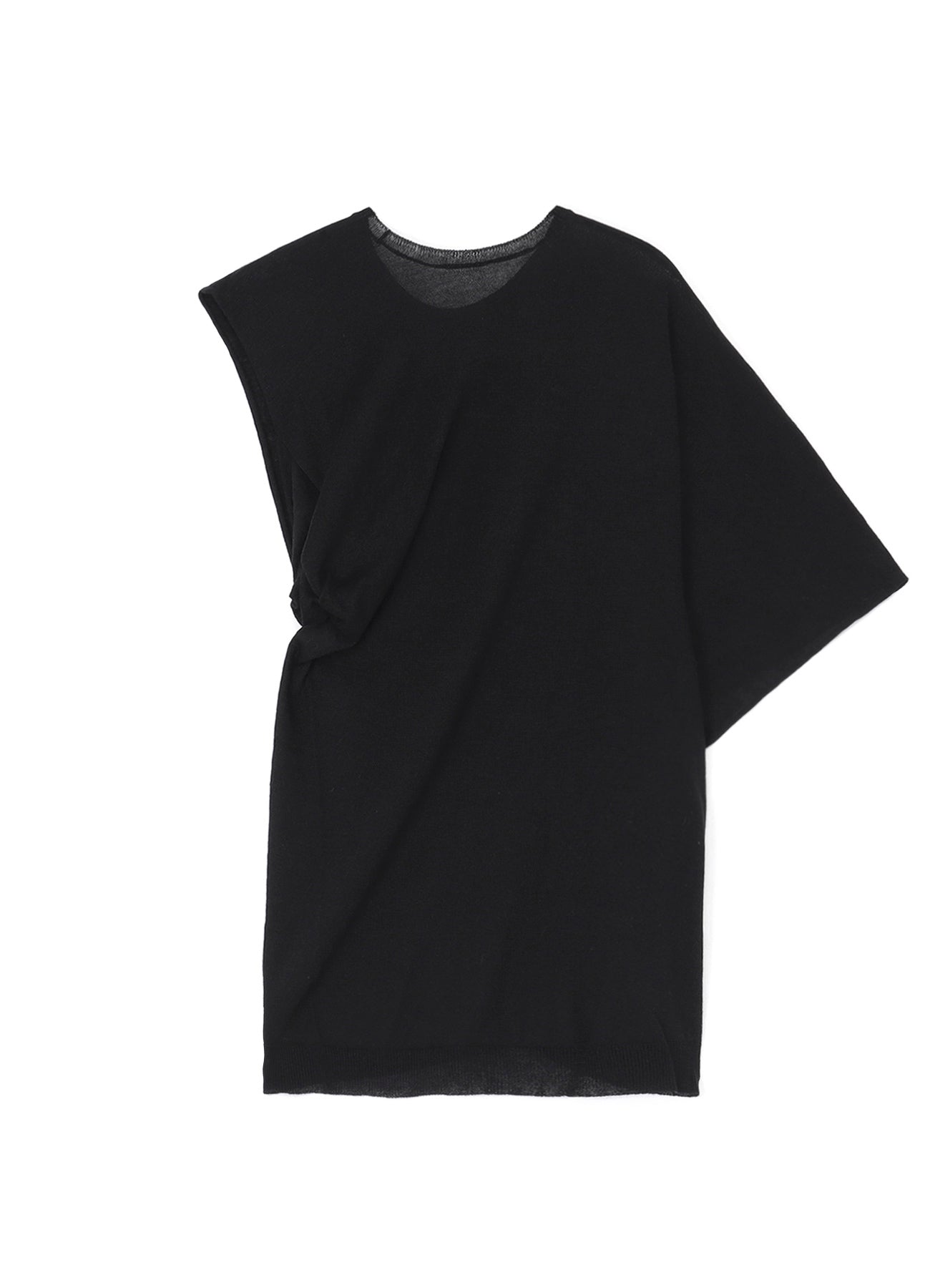14G1P Low Tension Plain Stitch Drape Detail Short Sleeve Pullover Sweater - Casual Comfort Wear for Everyday Outfits & Layering