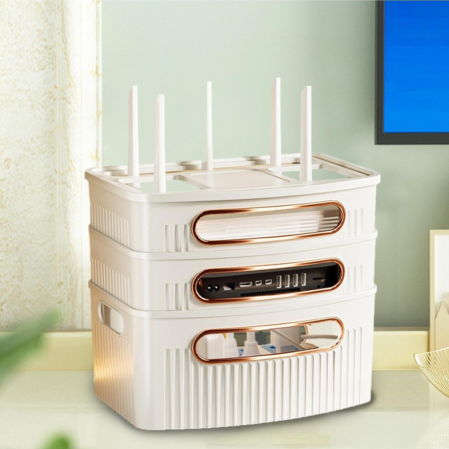 WiFi Router Storage Box - Cable Organizer for Router, Wires & Sockets | Desktop & Bedroom Storage Solution | Hide & Organize Your WiFi Equipment