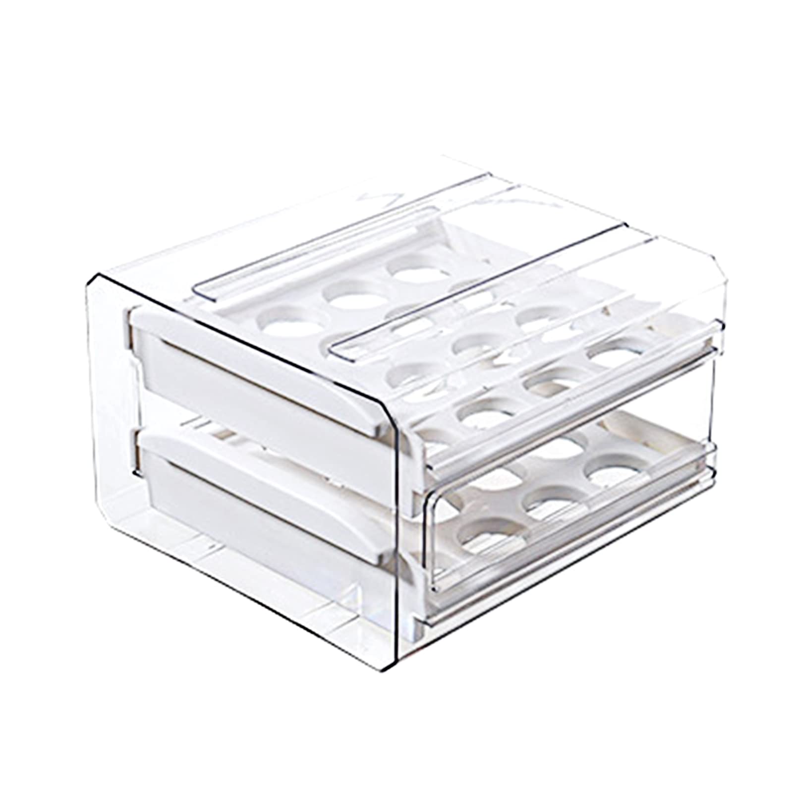 32 Grid Clear Double-Layer Stackable Egg Storage Container for Refrigerator - Space Saving Kitchen Egg Holder Tray - Perfect for Organizing Eggs in Fridge, Pantry or Farm Fresh Storage (White)