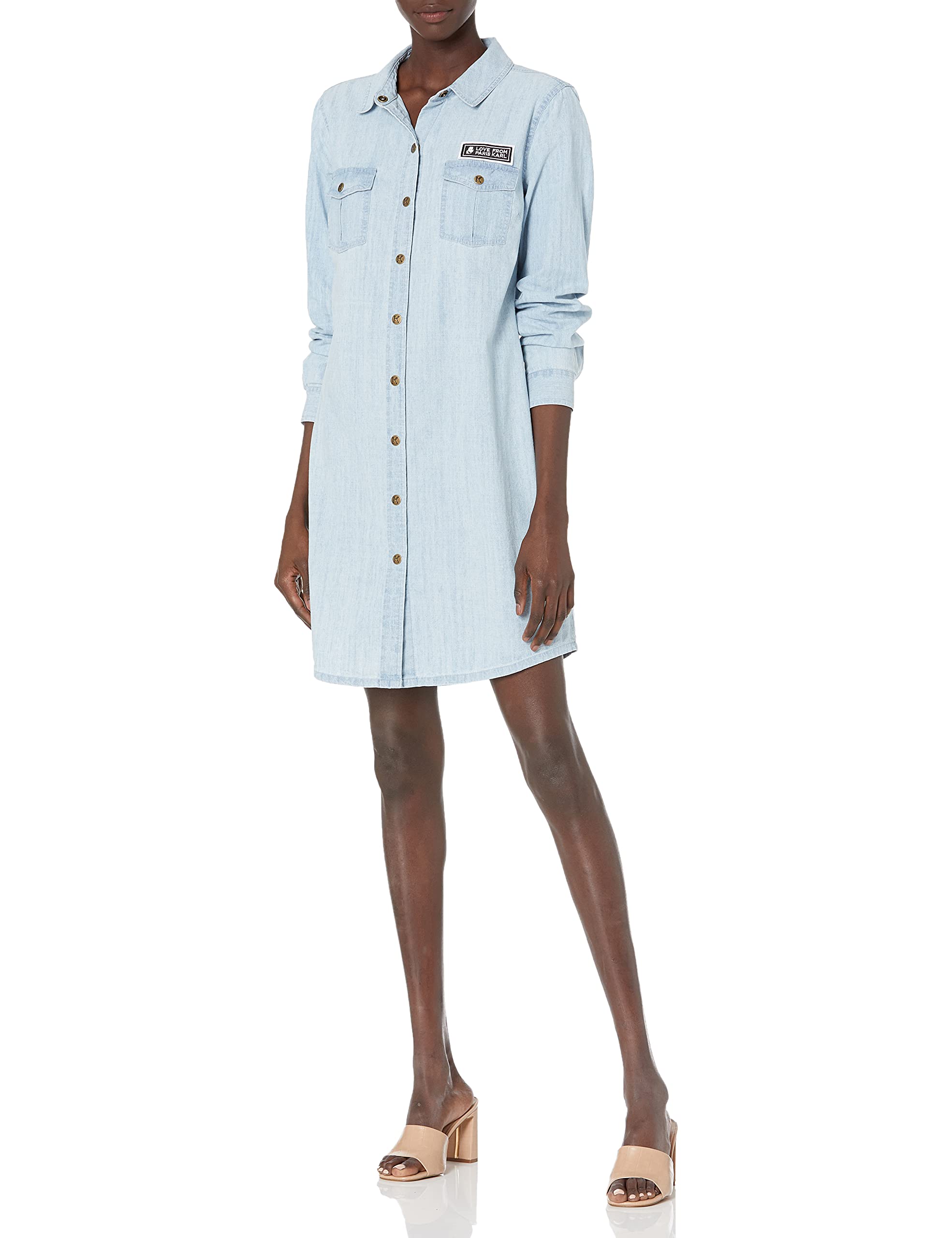 Karl Lagerfeld Paris Women's Denim Logo Shirt Dress - Casual Chic Style for Daytime Outings & Summer Fashion