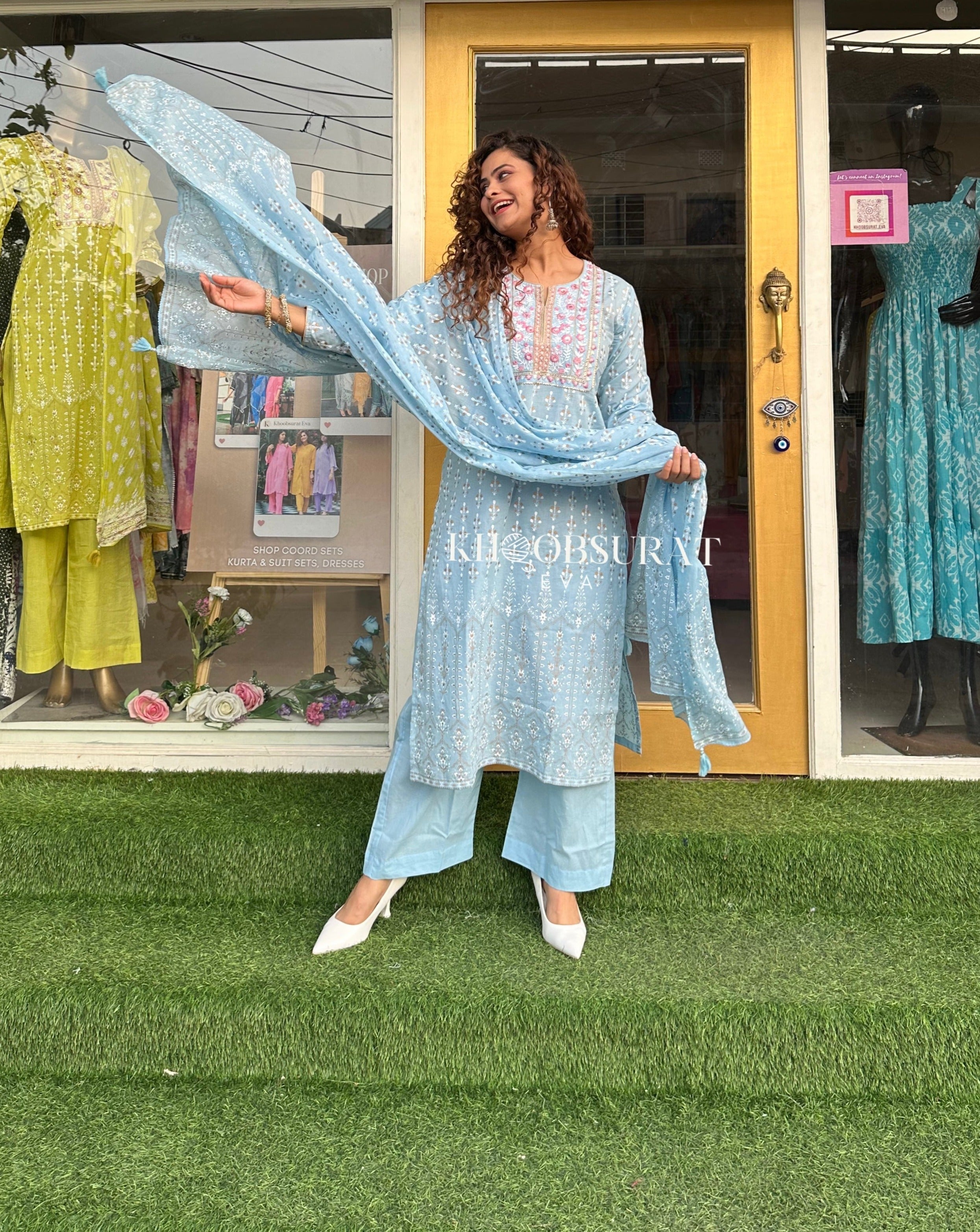 JAANAKI Blue Embroidered Kurta Suit Set for Women | Traditional Indian Ethnic Wear | Perfect for Festivals, Weddings & Special Occasions