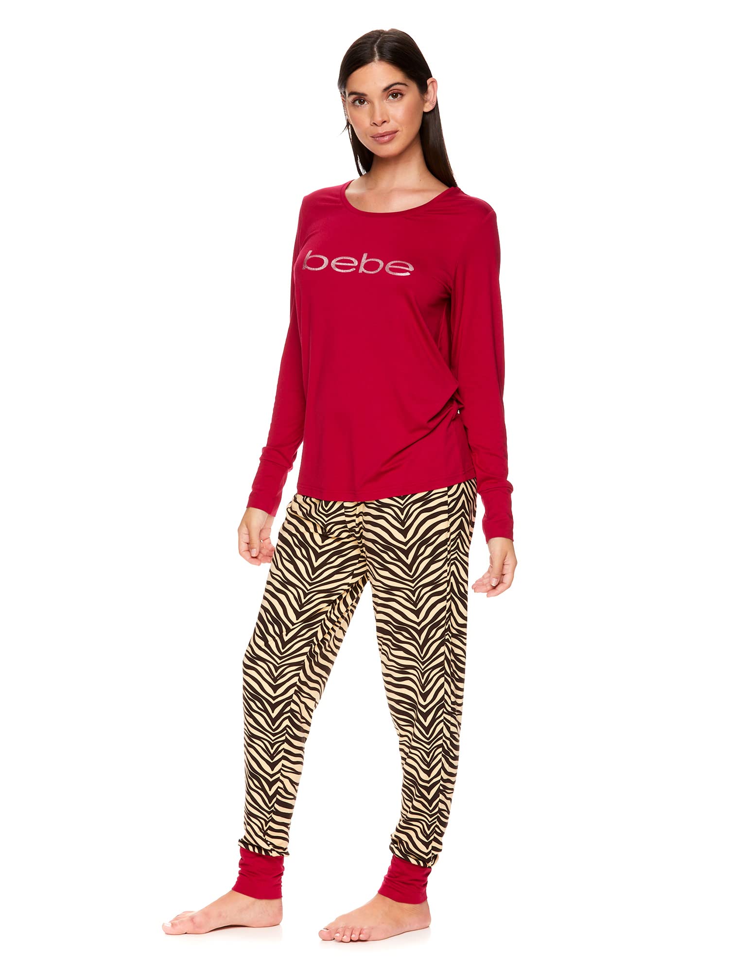 bebe Women's Long Sleeve Shirt & Lounge Skinny Pajama Jogger Pants Sleepwear Set - Soft Comfortable Loungewear for Relaxing at Home, Sleepovers & Cozy Nights