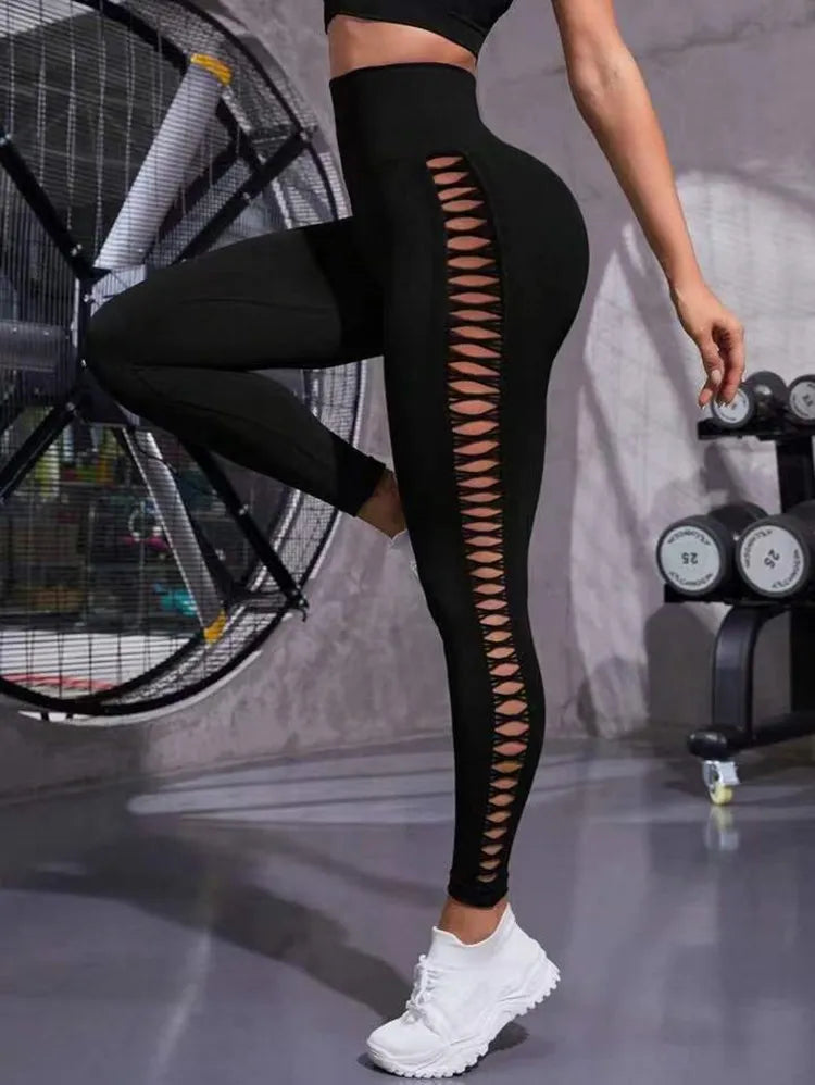 Sexy Hollow Black Seamless Leggings for Women - High Waist Yoga Pants, Gym Workout Leggings, Tummy Control Fitness Tights - Perfect for Yoga, Running, Gym & Casual Wear