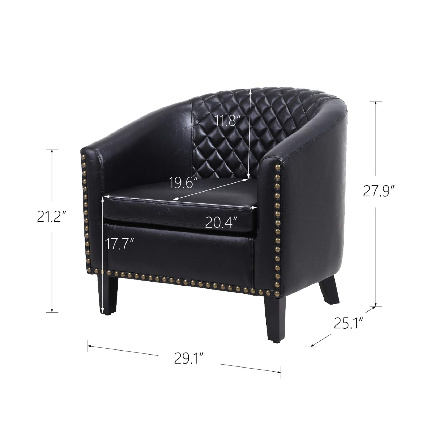 Rhomtree Modern Accent Chair with Nailhead Trim & Solid Wood Legs - Barrel Club Armchair for Living Room, Bedroom, Office - Contemporary Black Upholstered Lounge Chair for Home Decor