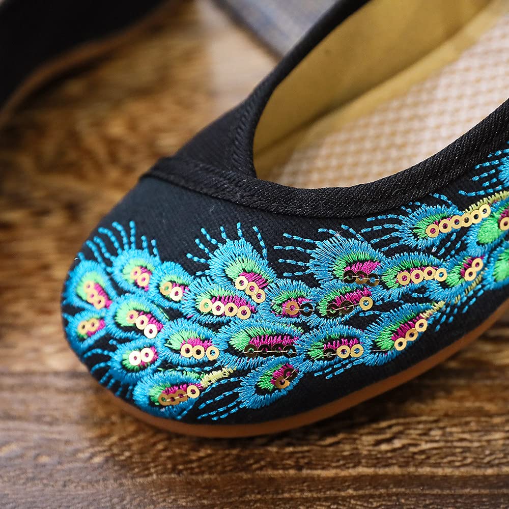 BININBOX Women's Traditional Chinese Embroidery Flats - Handmade Flower Embroidered Mary Jane Shoes for Cheongsam & Qipao - Perfect for Weddings, Tea Ceremonies, and Cultural Events