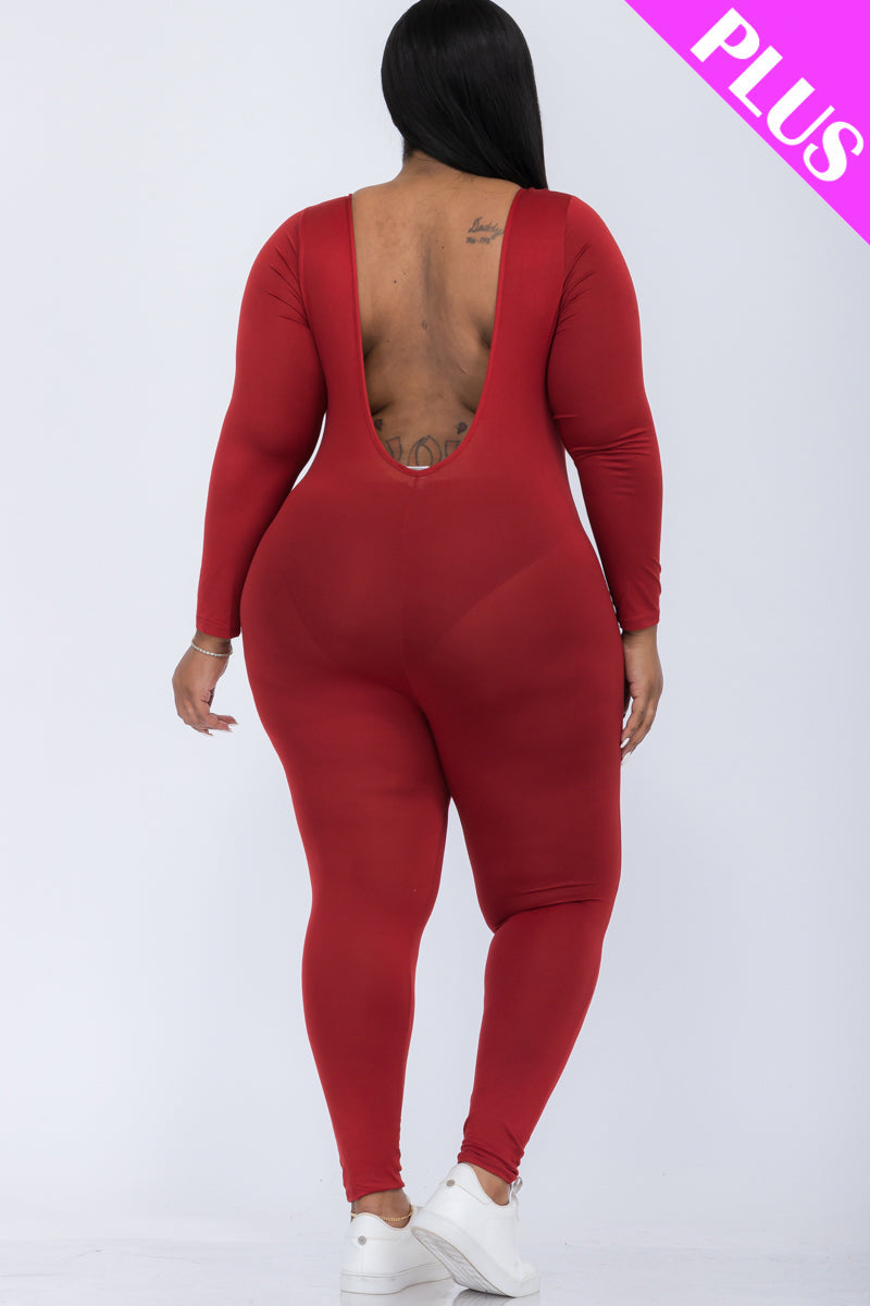 Plus Size Scoop Neck Long Sleeve Bodycon Jumpsuit for Women - Stretchy Comfort Fit Party & Evening Wear (CAPELLA) - Perfect for Club Nights, Date Nights and Special Occasions